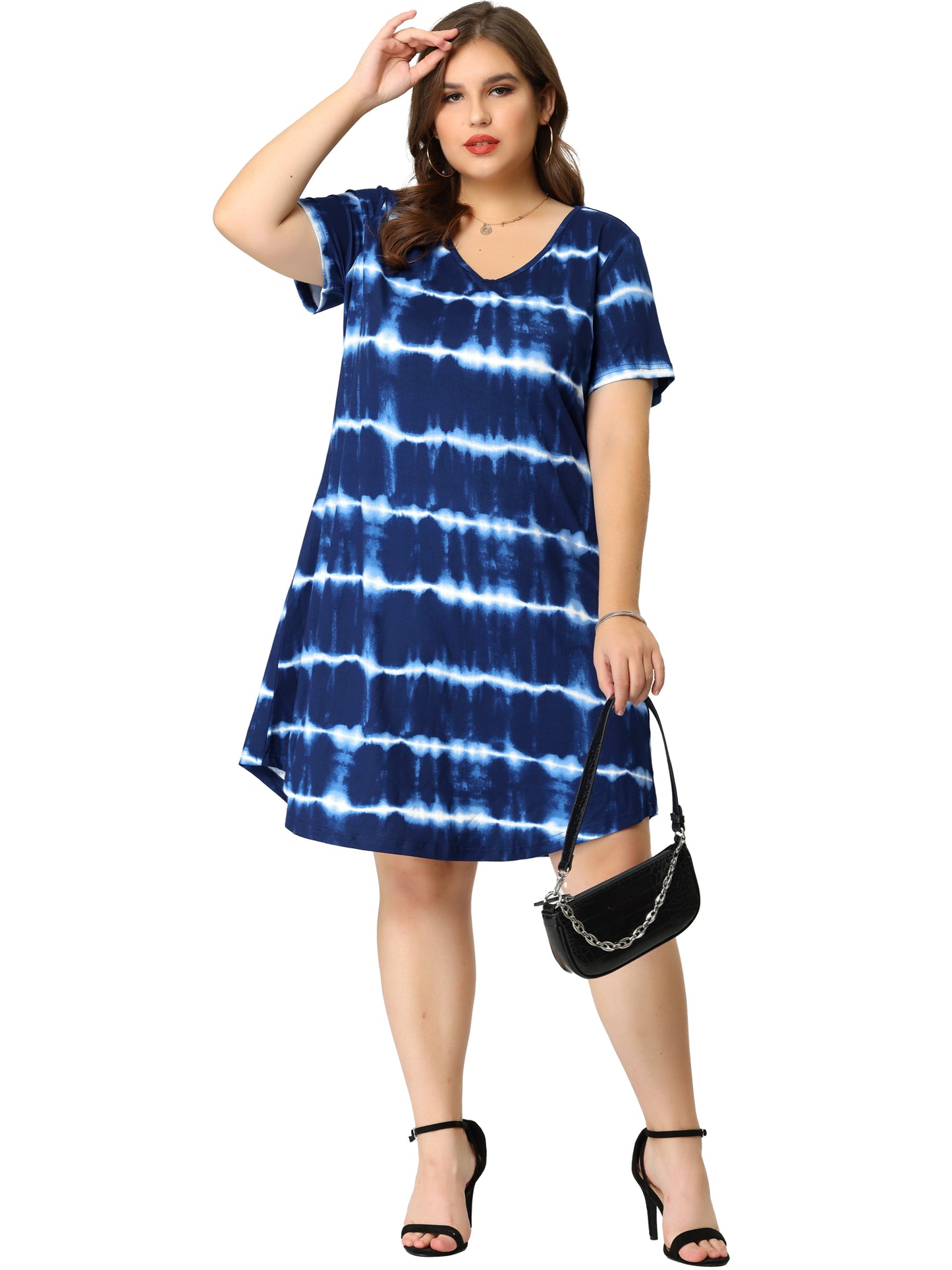Women Plus Size Tie Dye Summer V Neck Short Sleeve Casual Dresses