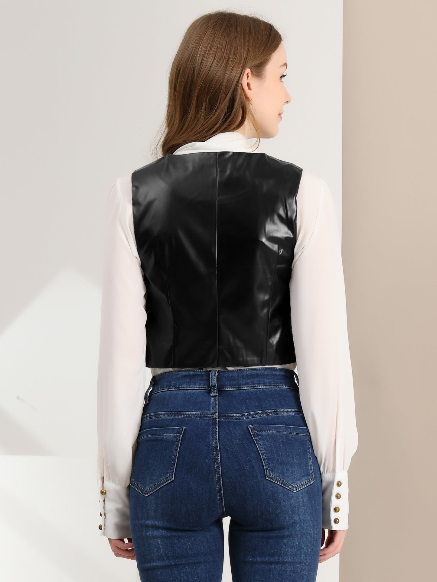 Women's Racerback Suit Vest Sleeveless Versatile PU Faux Leather Vest