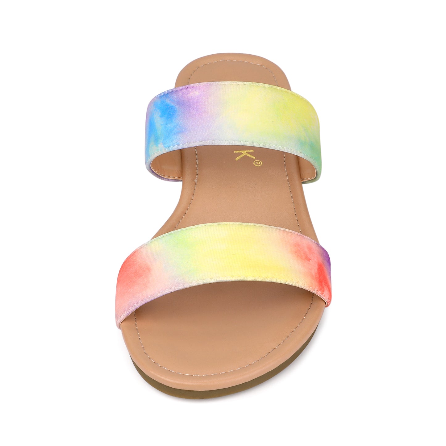 Women's Tie Dye Dual Straps Slip On Fluorescent Slides Flats Sandals