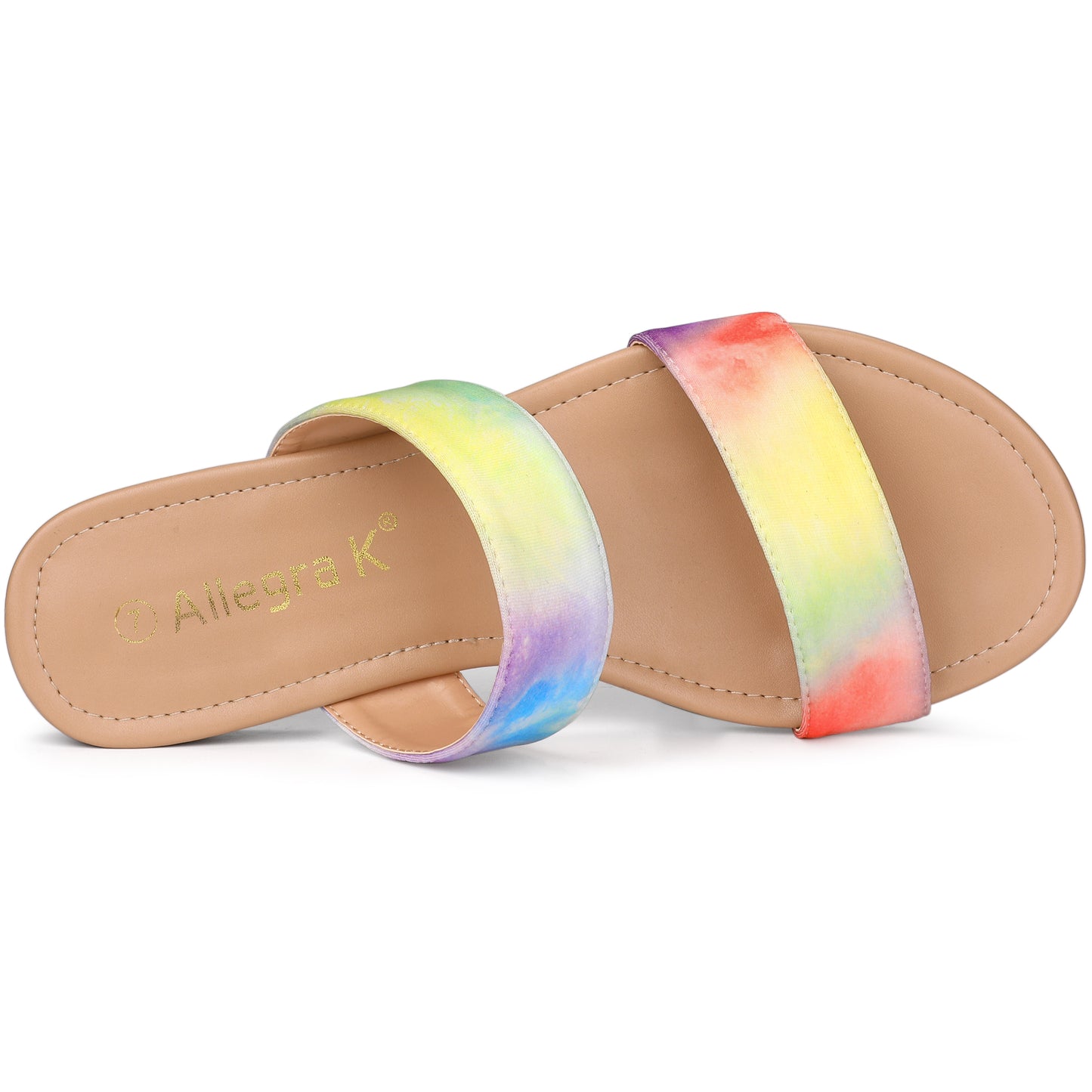 Women's Tie Dye Dual Straps Slip On Fluorescent Slides Flats Sandals