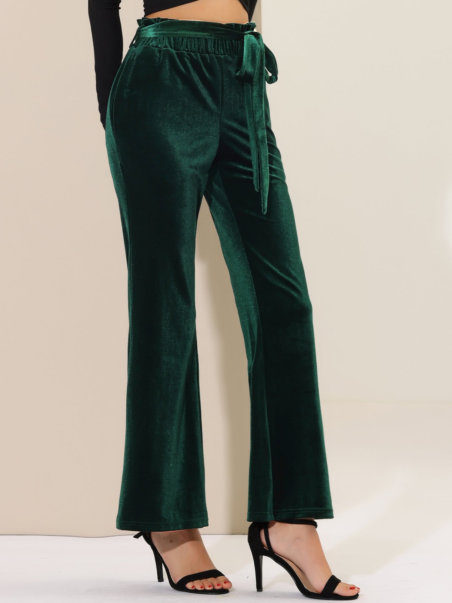 Pantalones de terciopelo para mujer, elásticos, de pierna ancha y con bolsillos, para Halloween