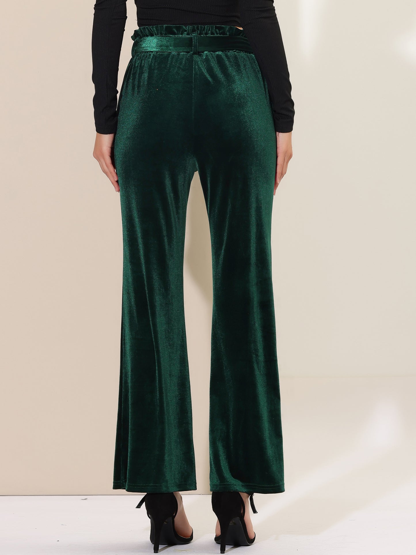 Pantalones de terciopelo para mujer, elásticos, de pierna ancha y con bolsillos, para Halloween