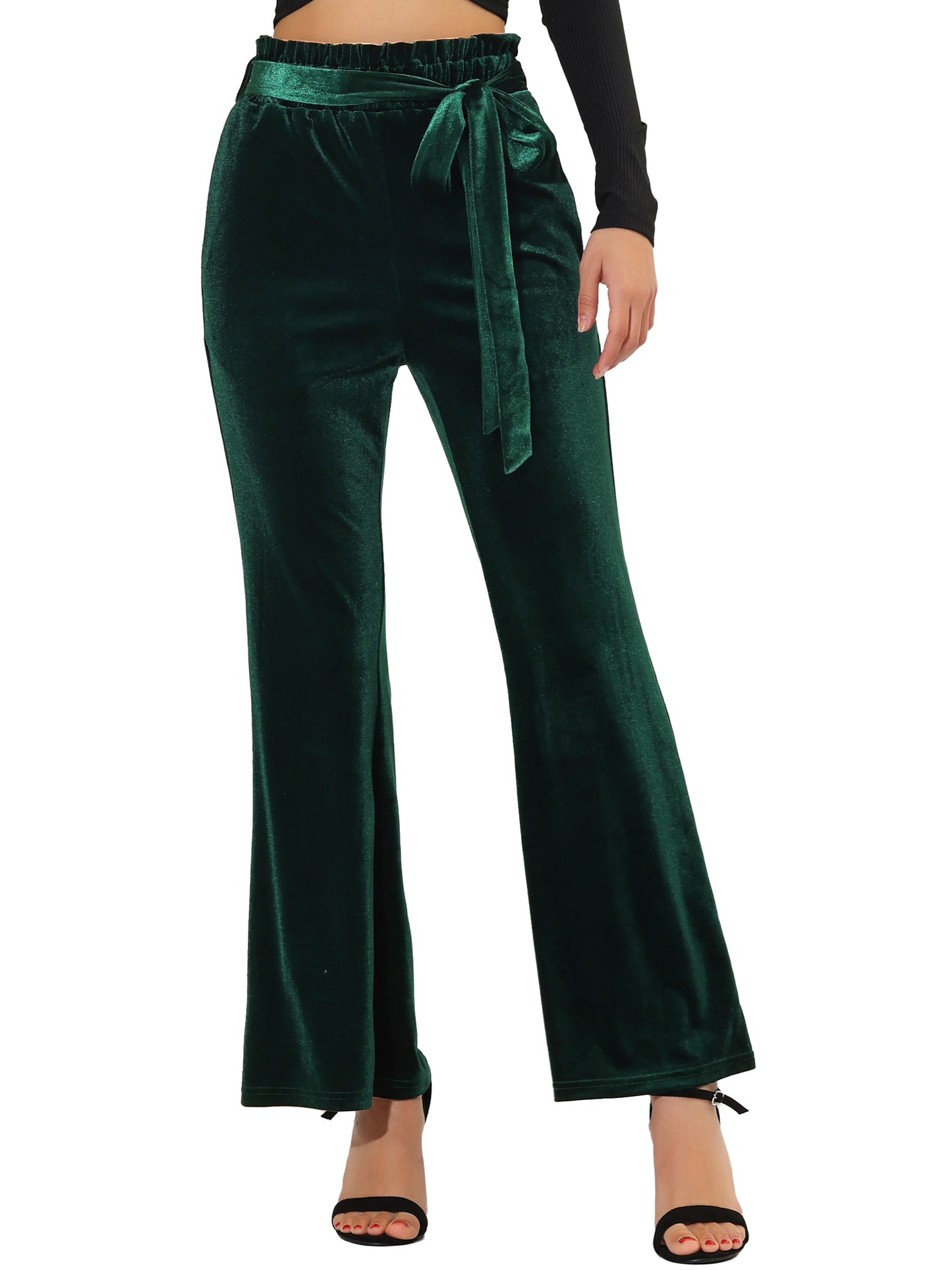 Pantalones de terciopelo para mujer, elásticos, de pierna ancha y con bolsillos, para Halloween