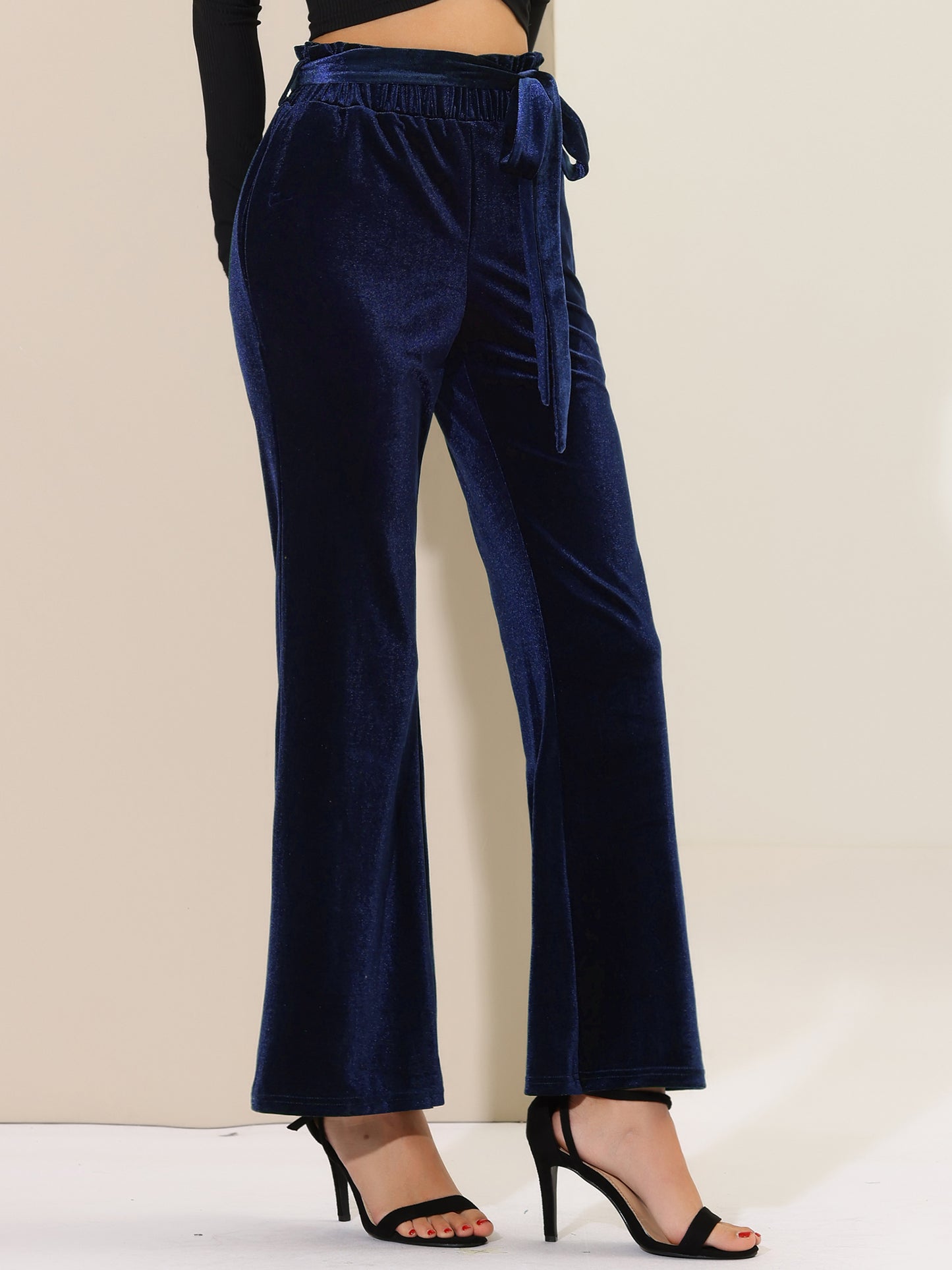 Pantalones de terciopelo para mujer, elásticos, de pierna ancha y con bolsillos, para Halloween
