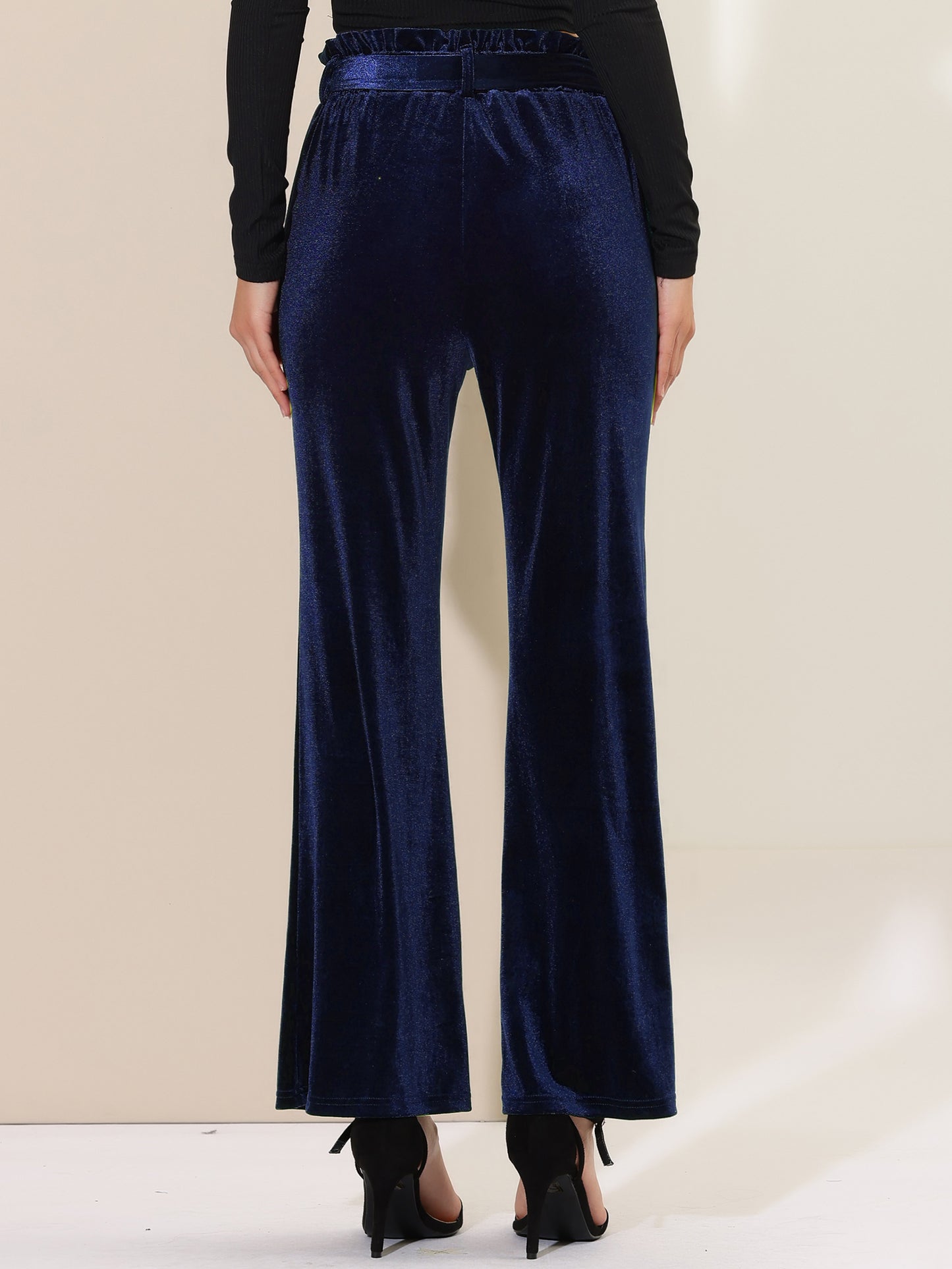 Pantalones de terciopelo para mujer, elásticos, de pierna ancha y con bolsillos, para Halloween