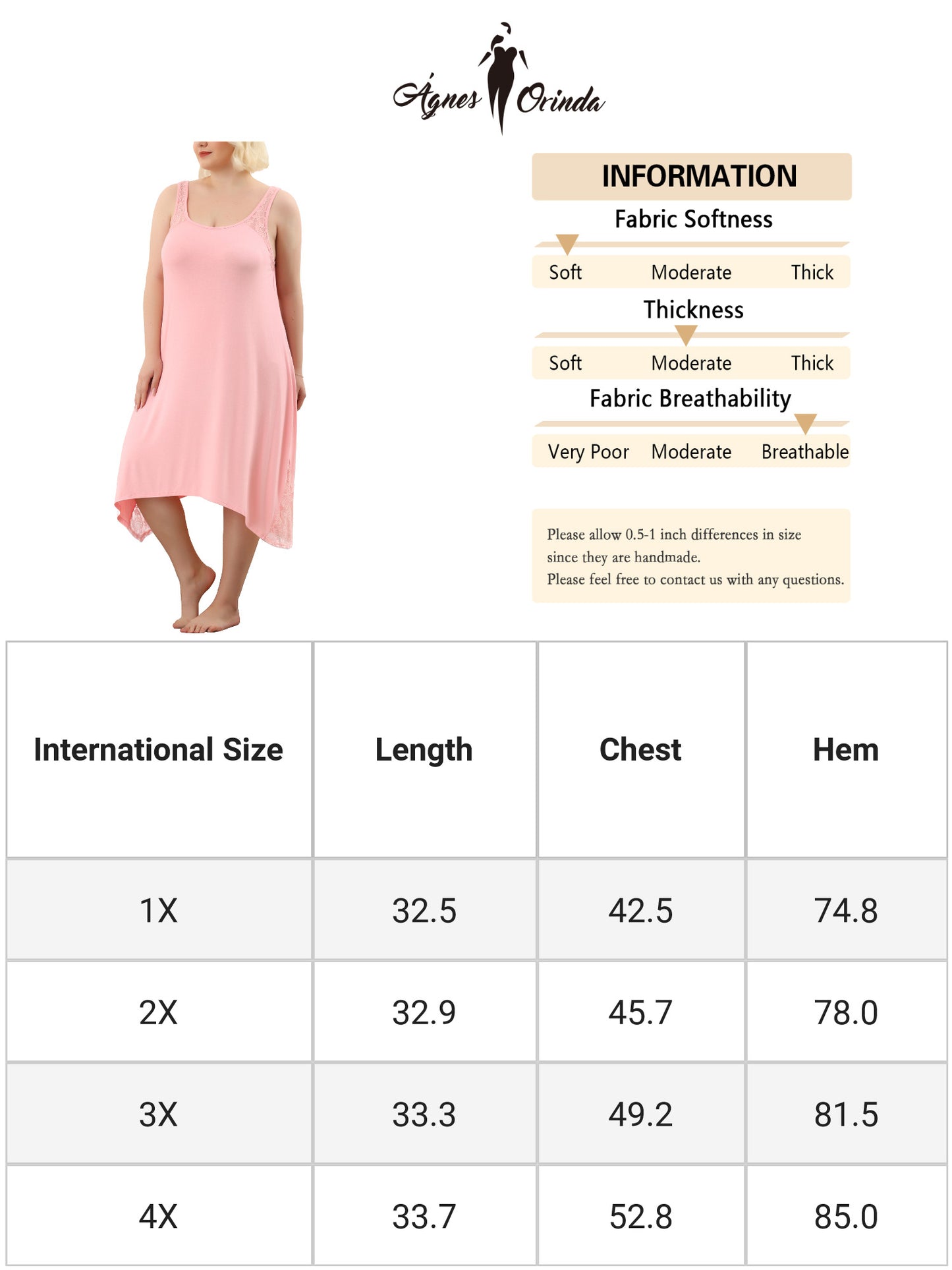 Camisón de encaje de talla grande para mujer