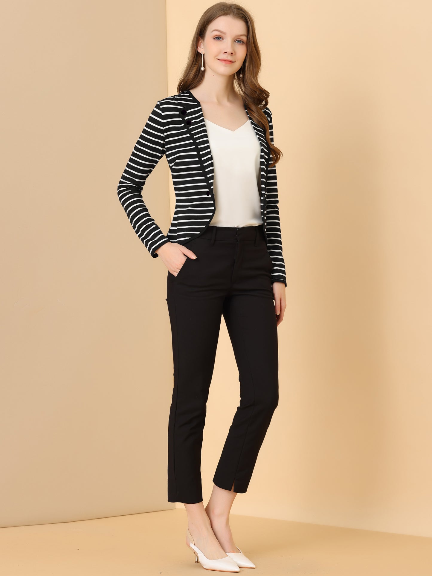 Women's Notched Lapel Casual Work Office Striped Blazer