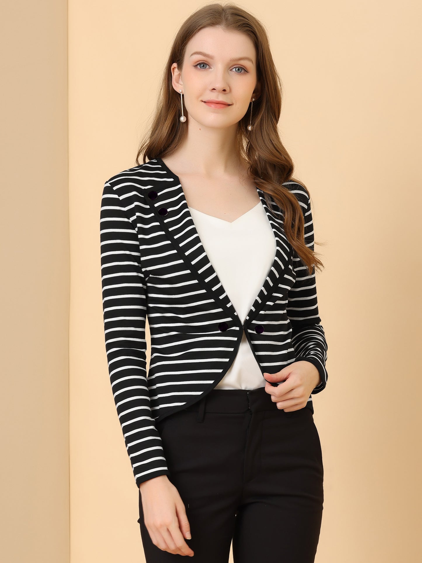 Women's Notched Lapel Casual Work Office Striped Blazer