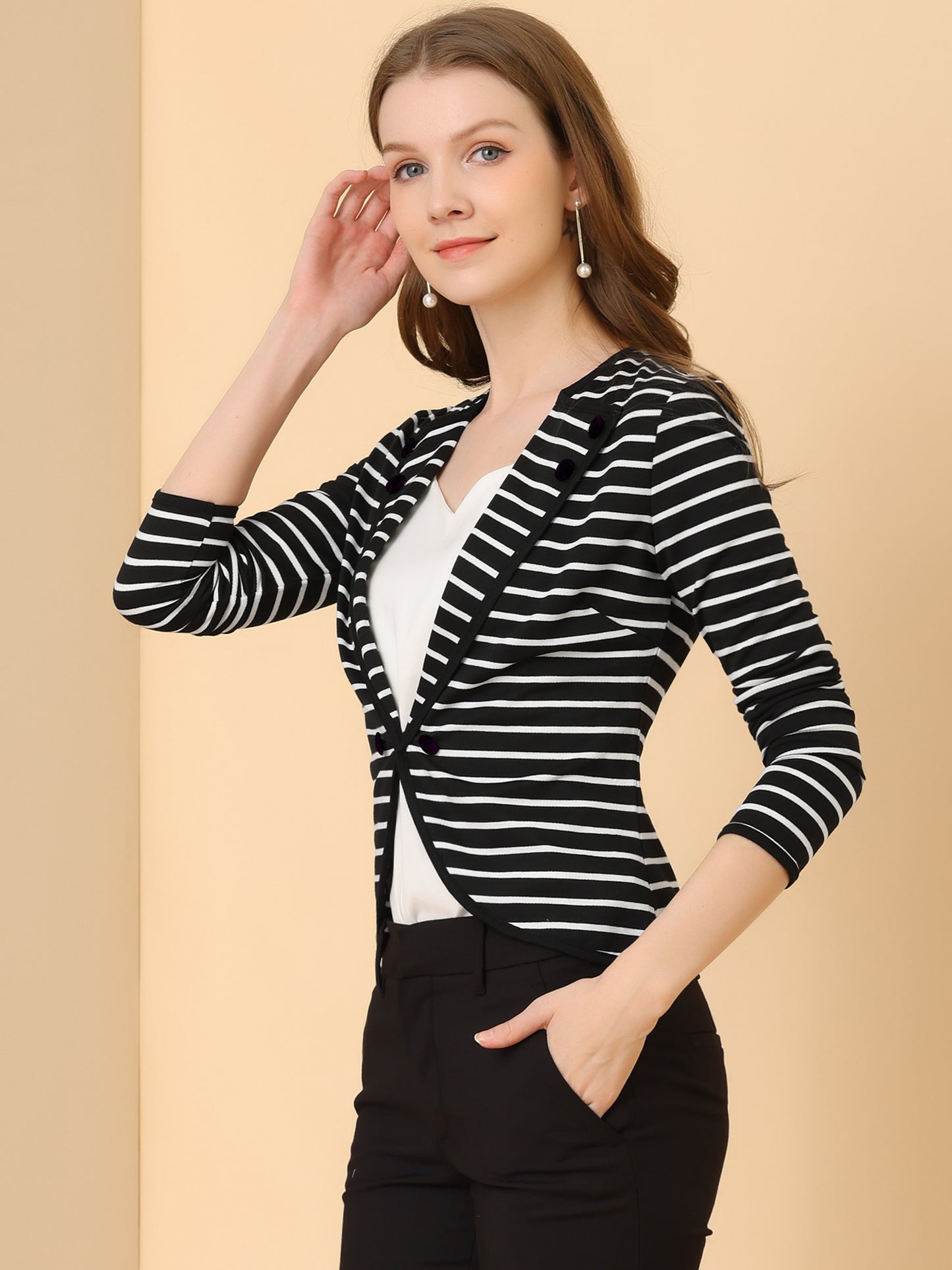 Women's Notched Lapel Casual Work Office Striped Blazer