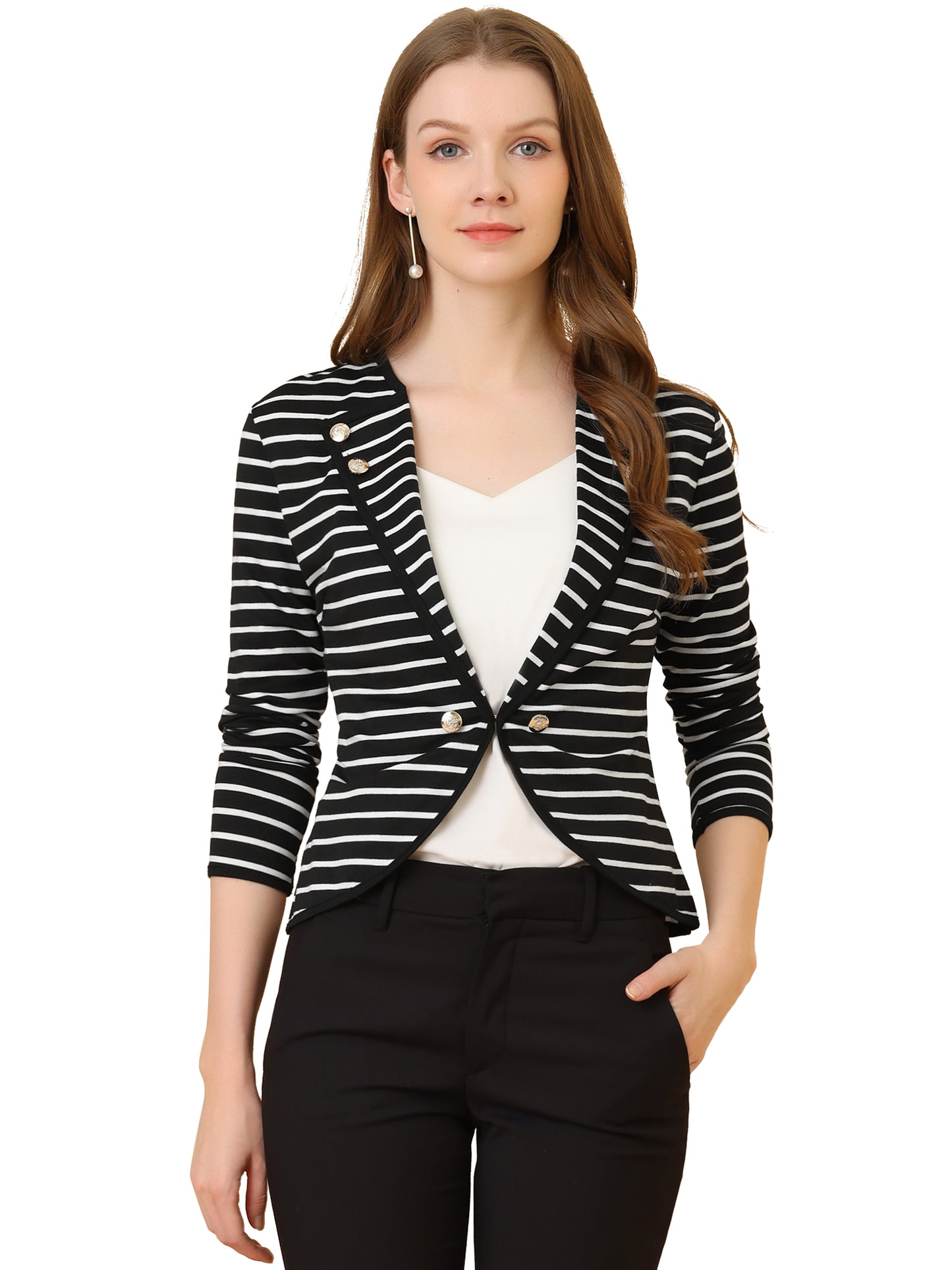 Women's Notched Lapel Casual Work Office Striped Blazer