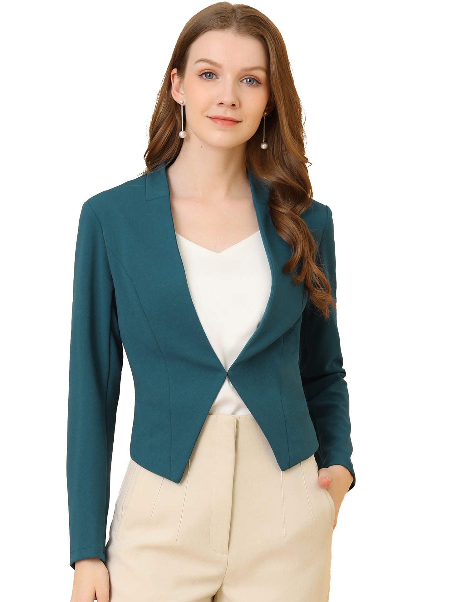 Women's Business Casual Collarless Cropped Blazer Jacket