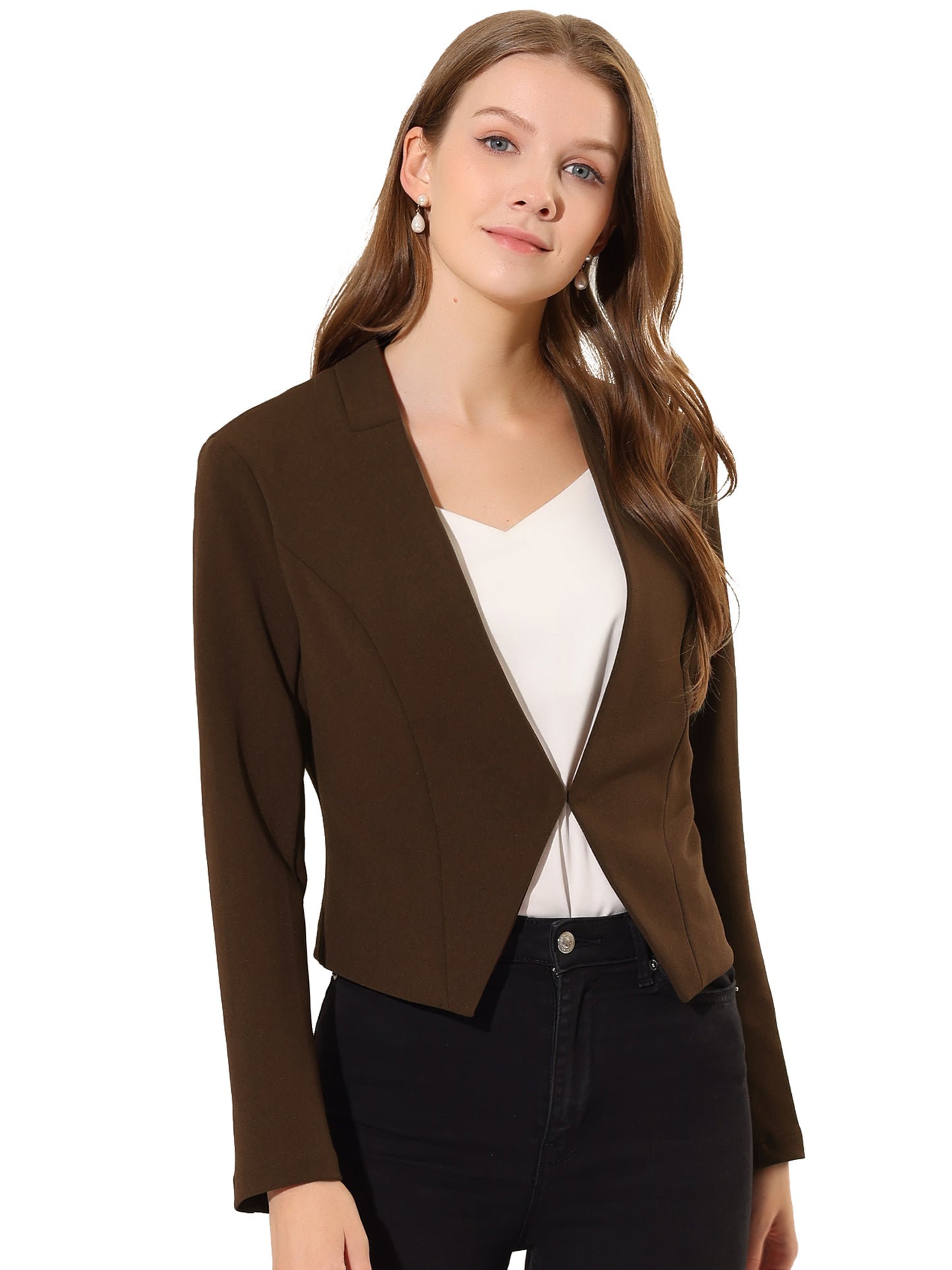 Women's Business Casual Collarless Cropped Blazer Jacket
