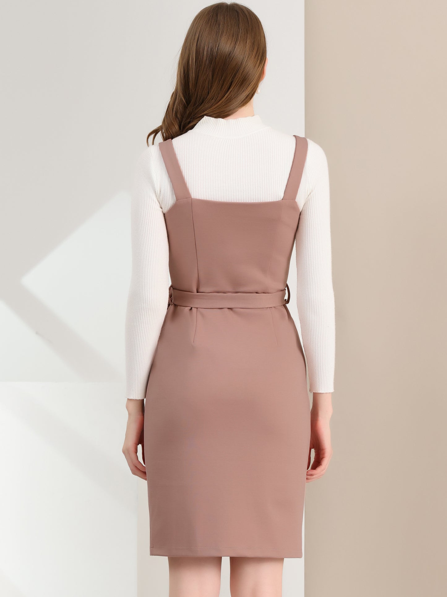 Women's Button Front Bodycon Sleeveless Belt Staps Tank Dress