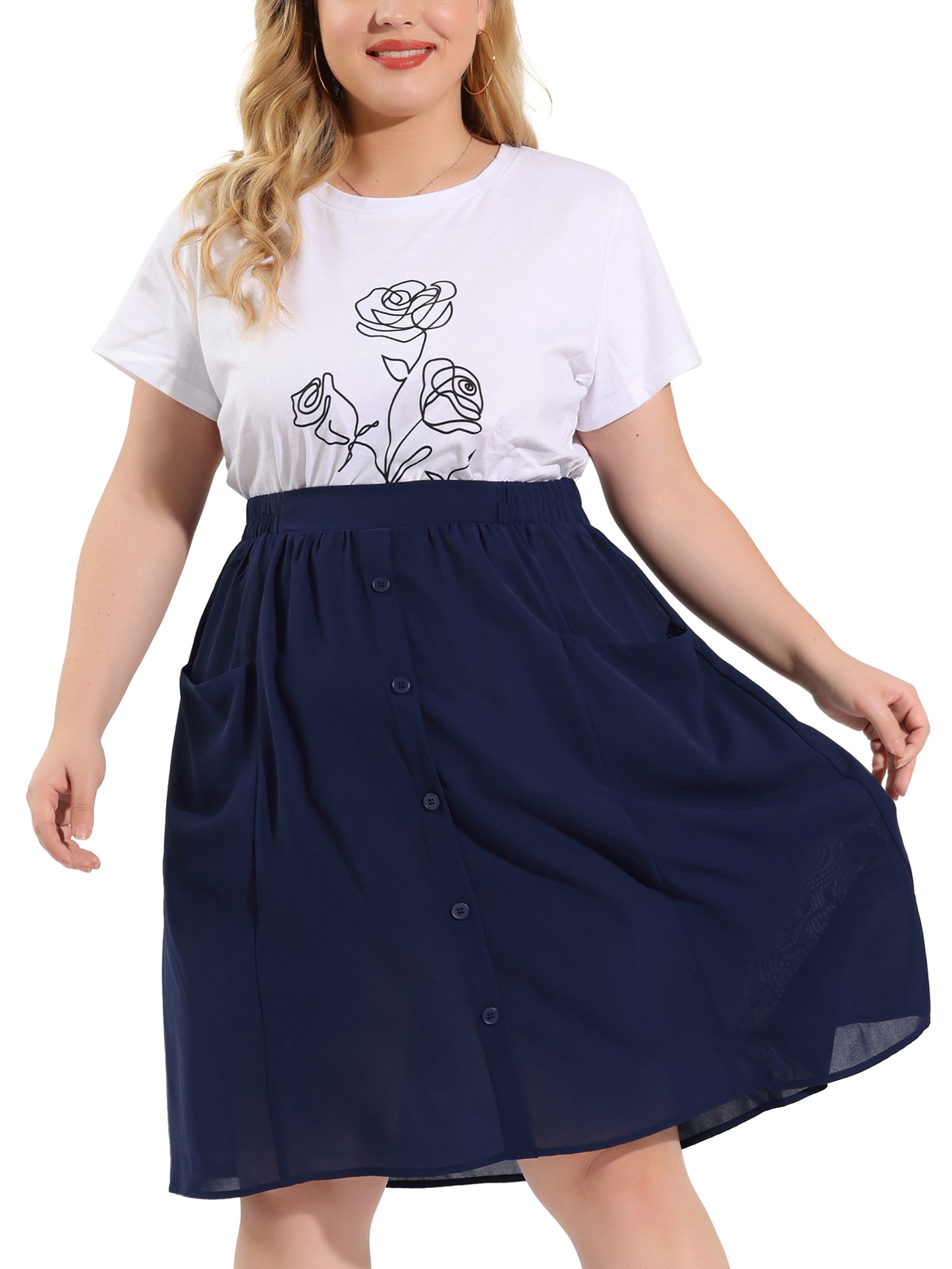 Women's Plus Size Suspender Skirts Elastic Waist Detachable Strap A Line Overall Summer Skirt