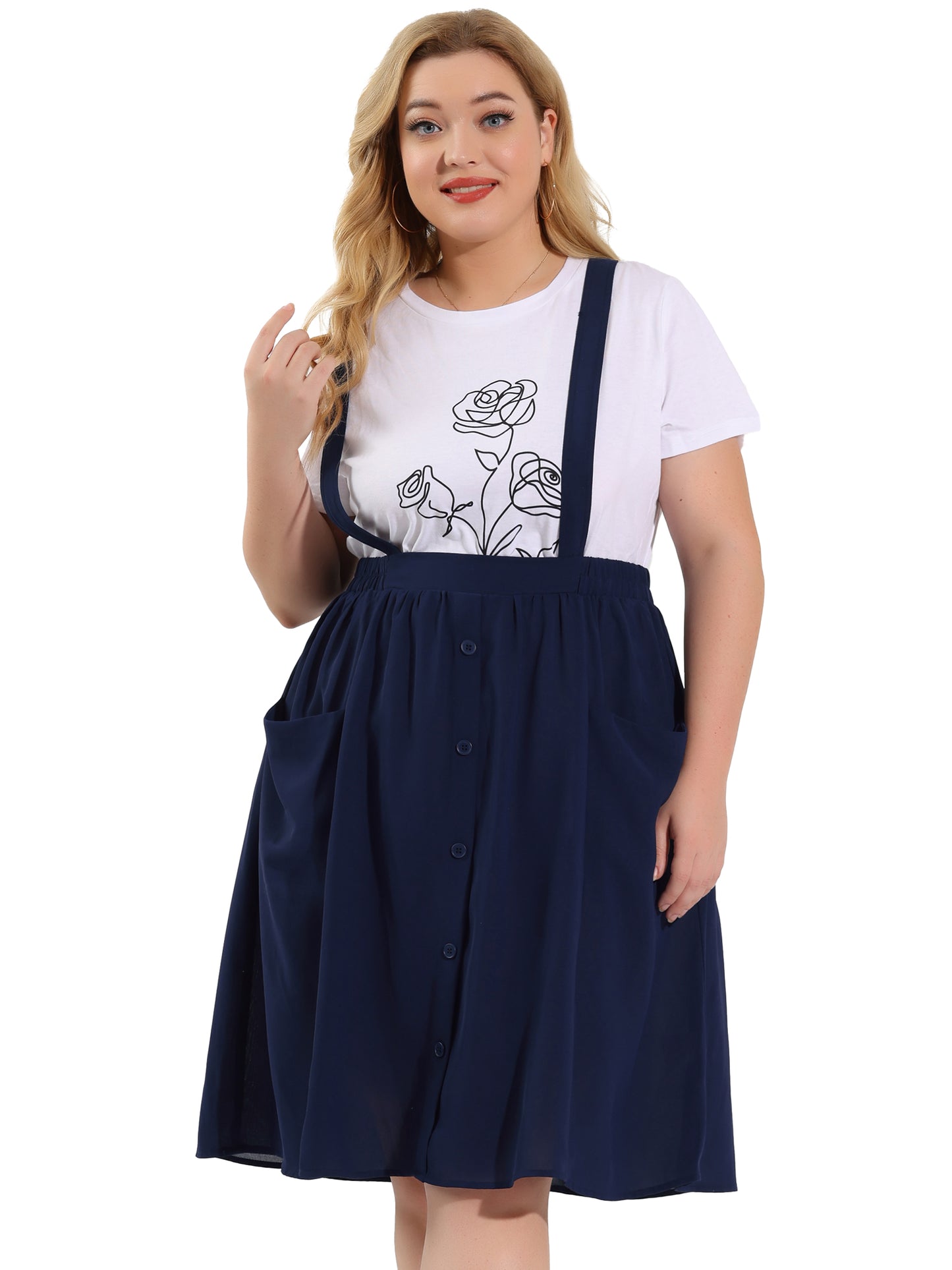 Women's Plus Size Suspender Skirts Elastic Waist Detachable Strap A Line Overall Summer Skirt