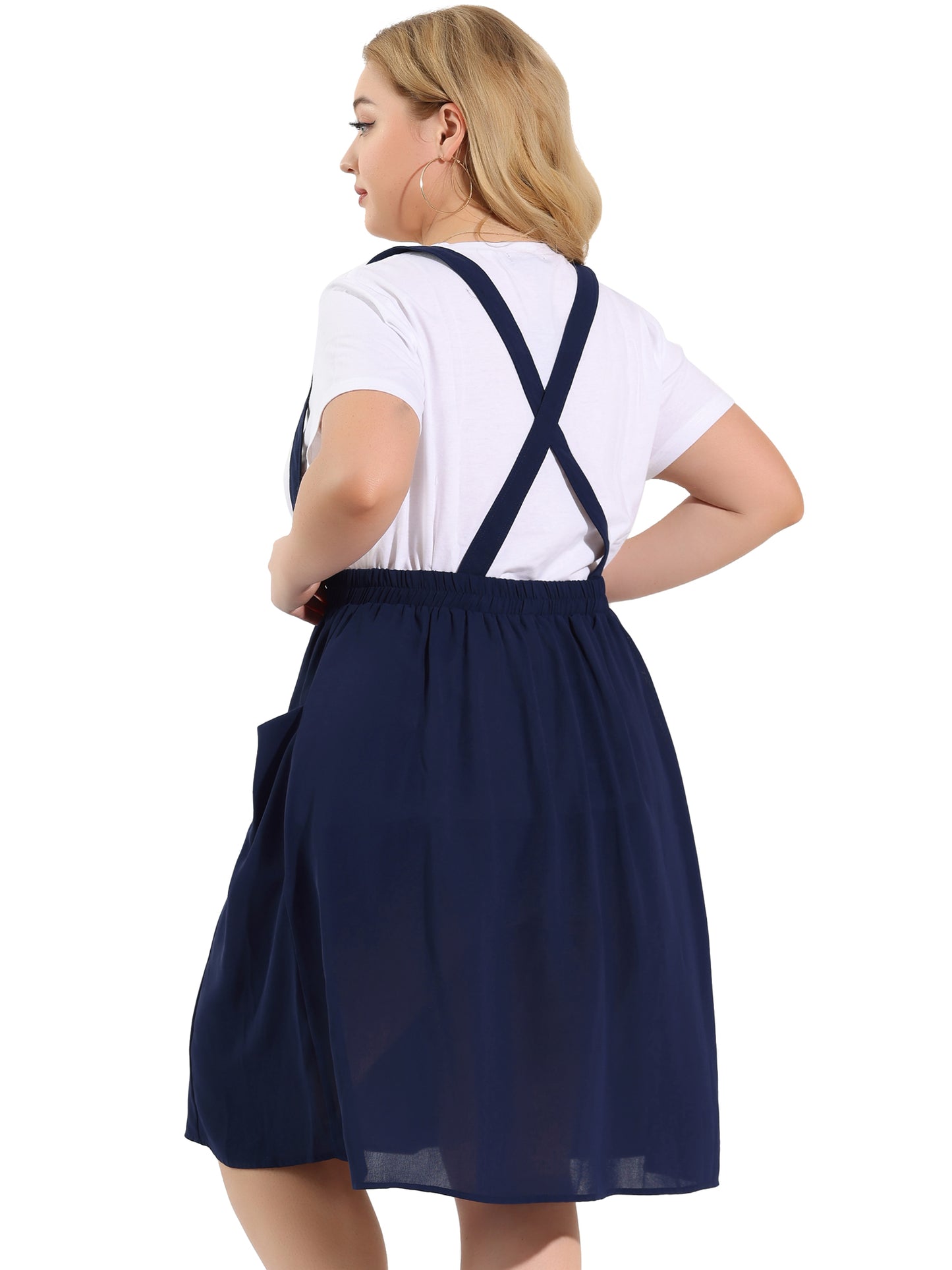 Women's Plus Size Suspender Skirts Elastic Waist Detachable Strap A Line Overall Summer Skirt