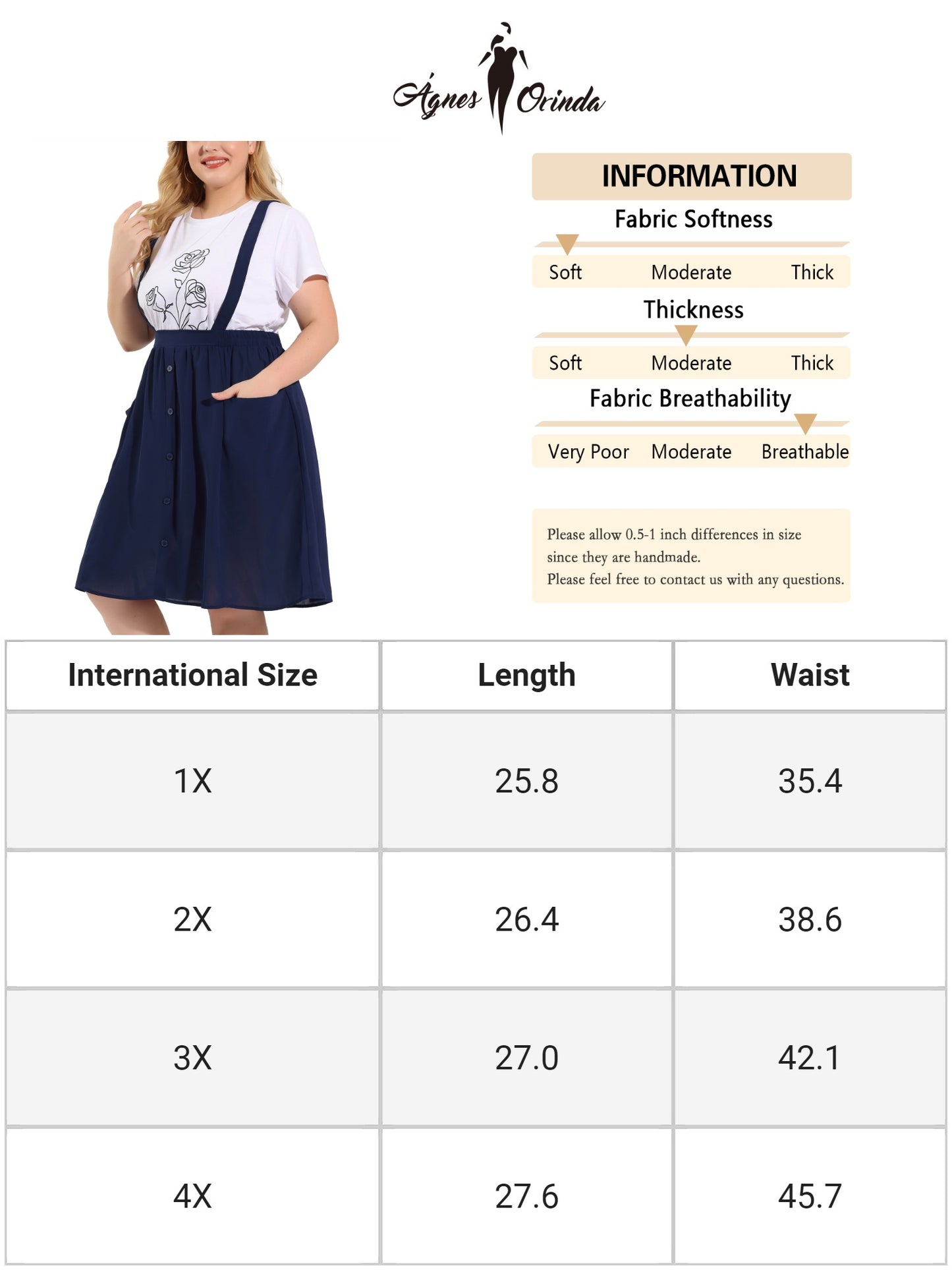 Women's Plus Size Suspender Skirts Elastic Waist Detachable Strap A Line Overall Summer Skirt
