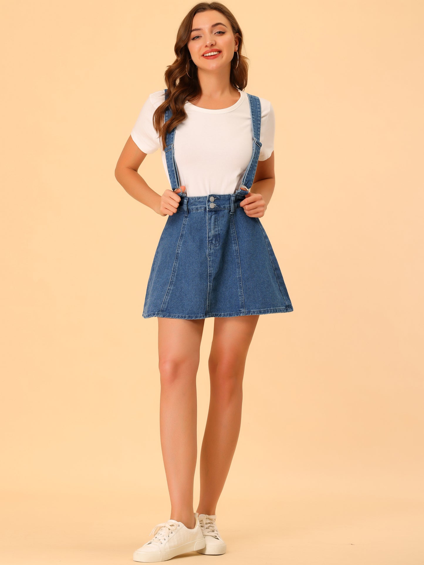 Women's Denim Skirt Overall Adjustable Strap Braces Mini Suspender Washed Jean Skirt (Available in Plus Size)