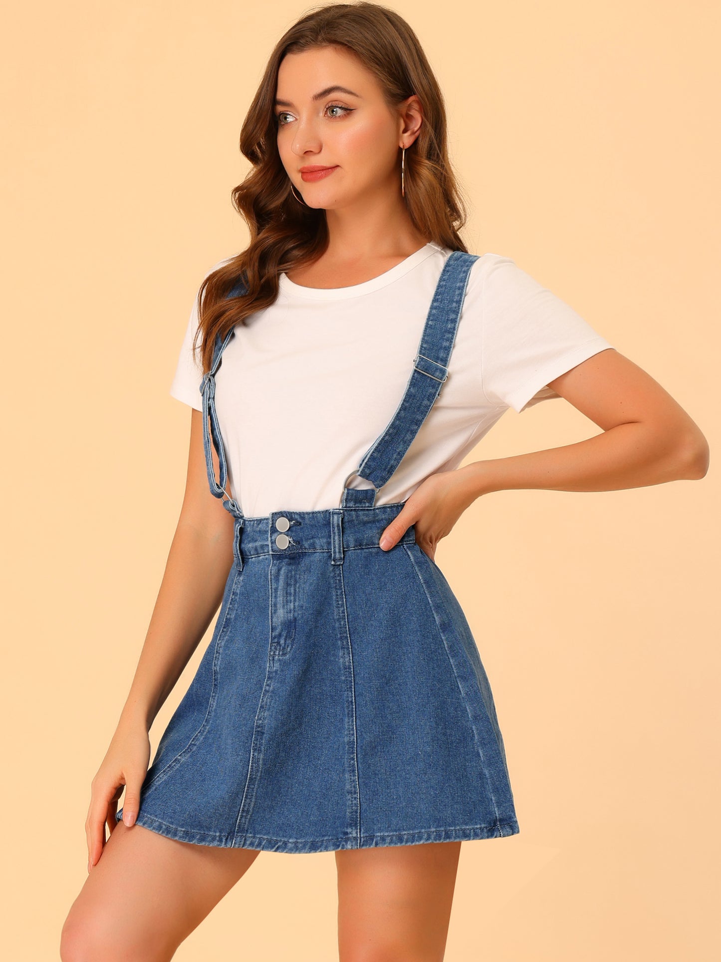 Women's Denim Skirt Overall Adjustable Strap Braces Mini Suspender Washed Jean Skirt (Available in Plus Size)