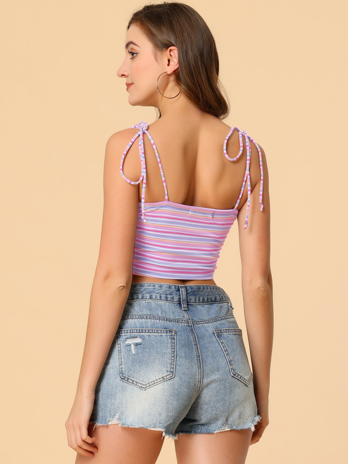 Women's Cami Tube Top Tie Spaghetti Straps Sleeveless Summer Crop Top