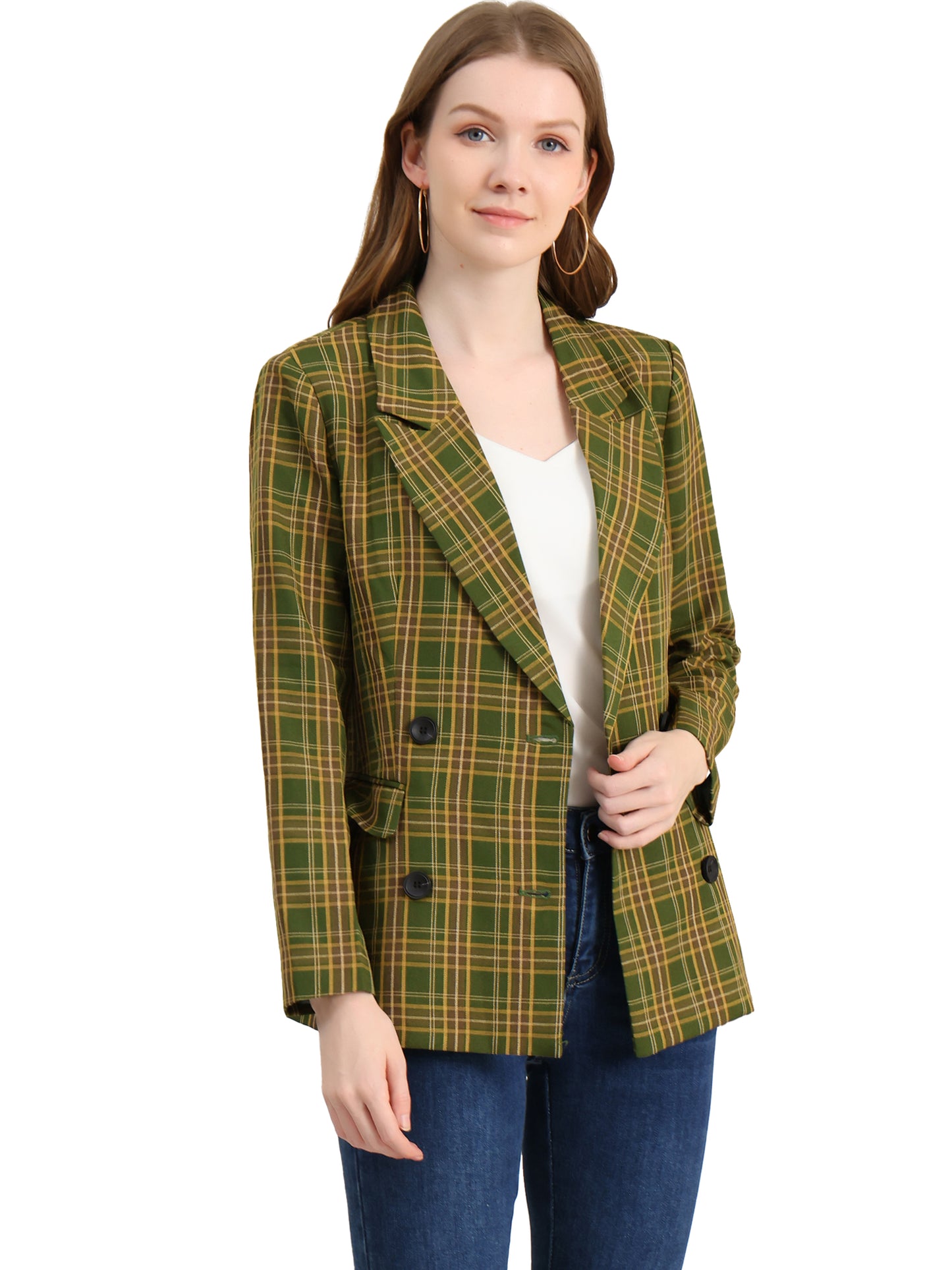 Women's Notched Lapel Double Breasted Blazer Jacket