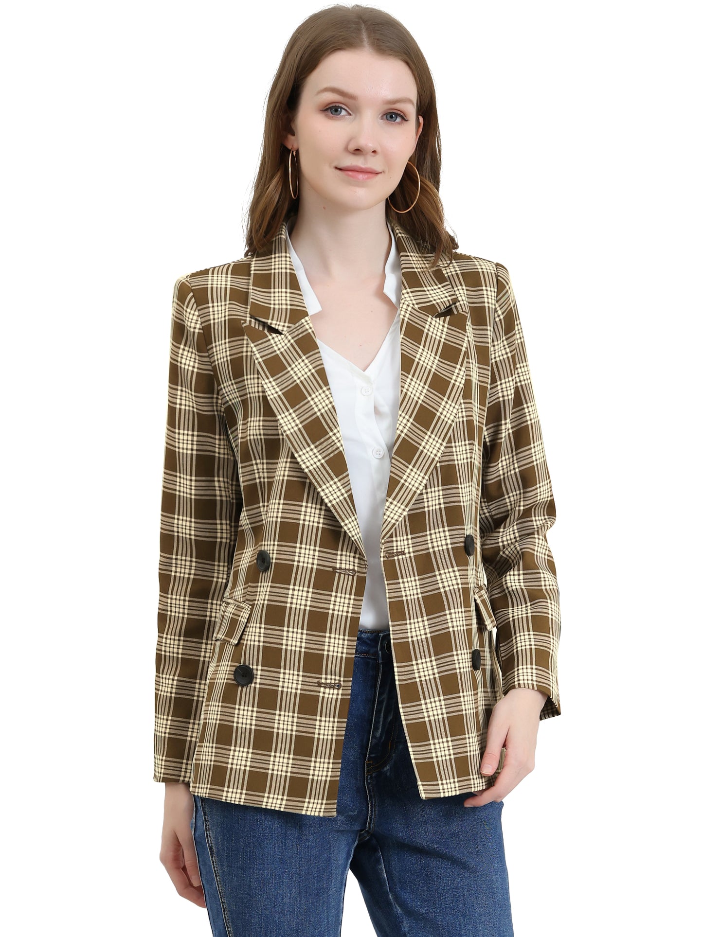 Women's Notched Lapel Double Breasted Blazer Jacket