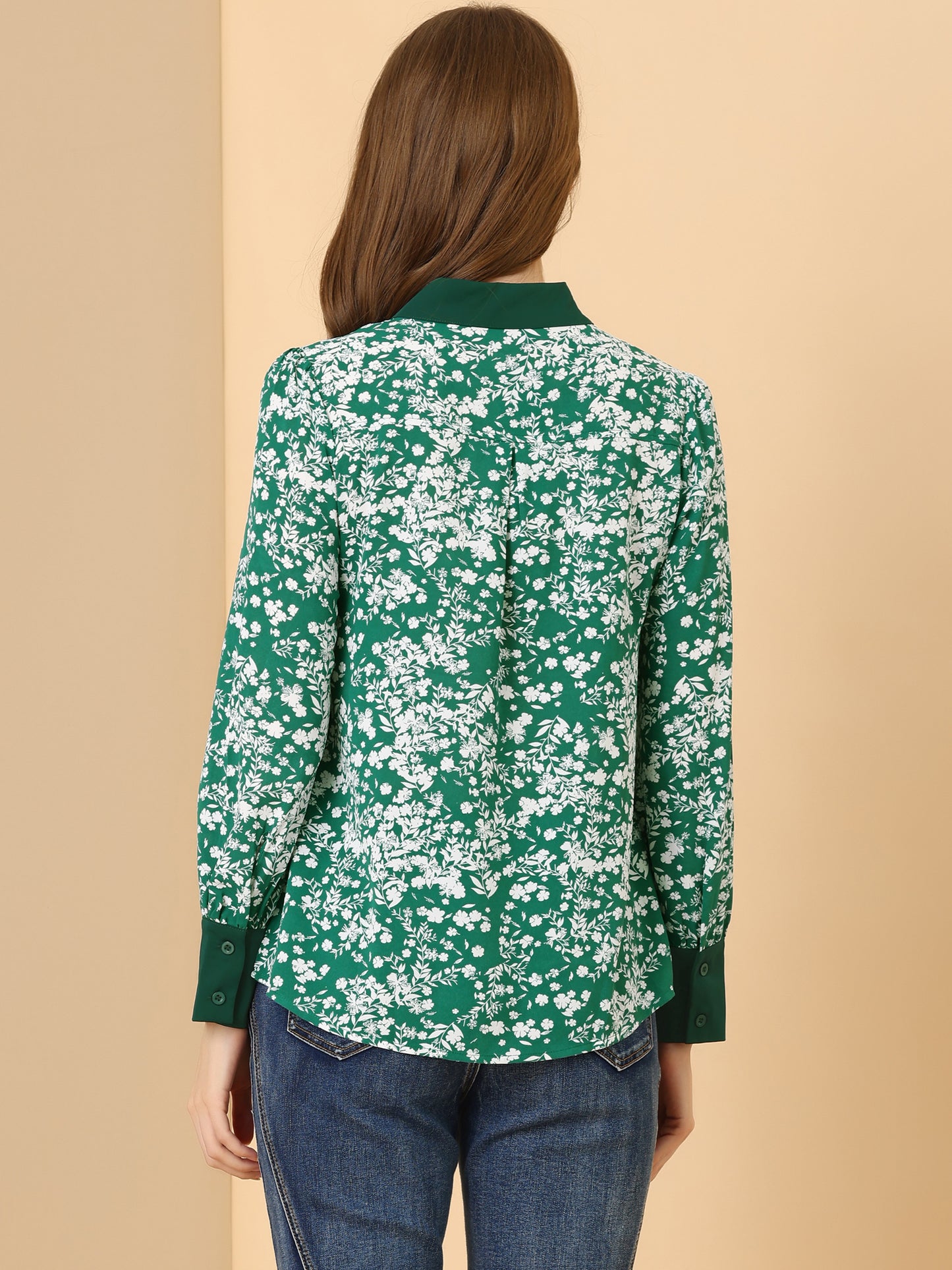 Blusa floral de manga larga con lazo para mujer