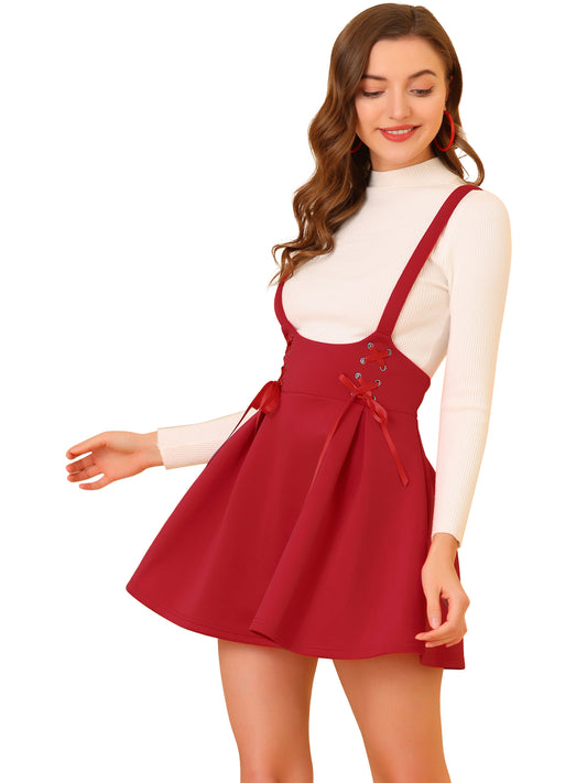 Women's High Waist Brace Skirts A-Line Mini Lace Up Suspender Skirt