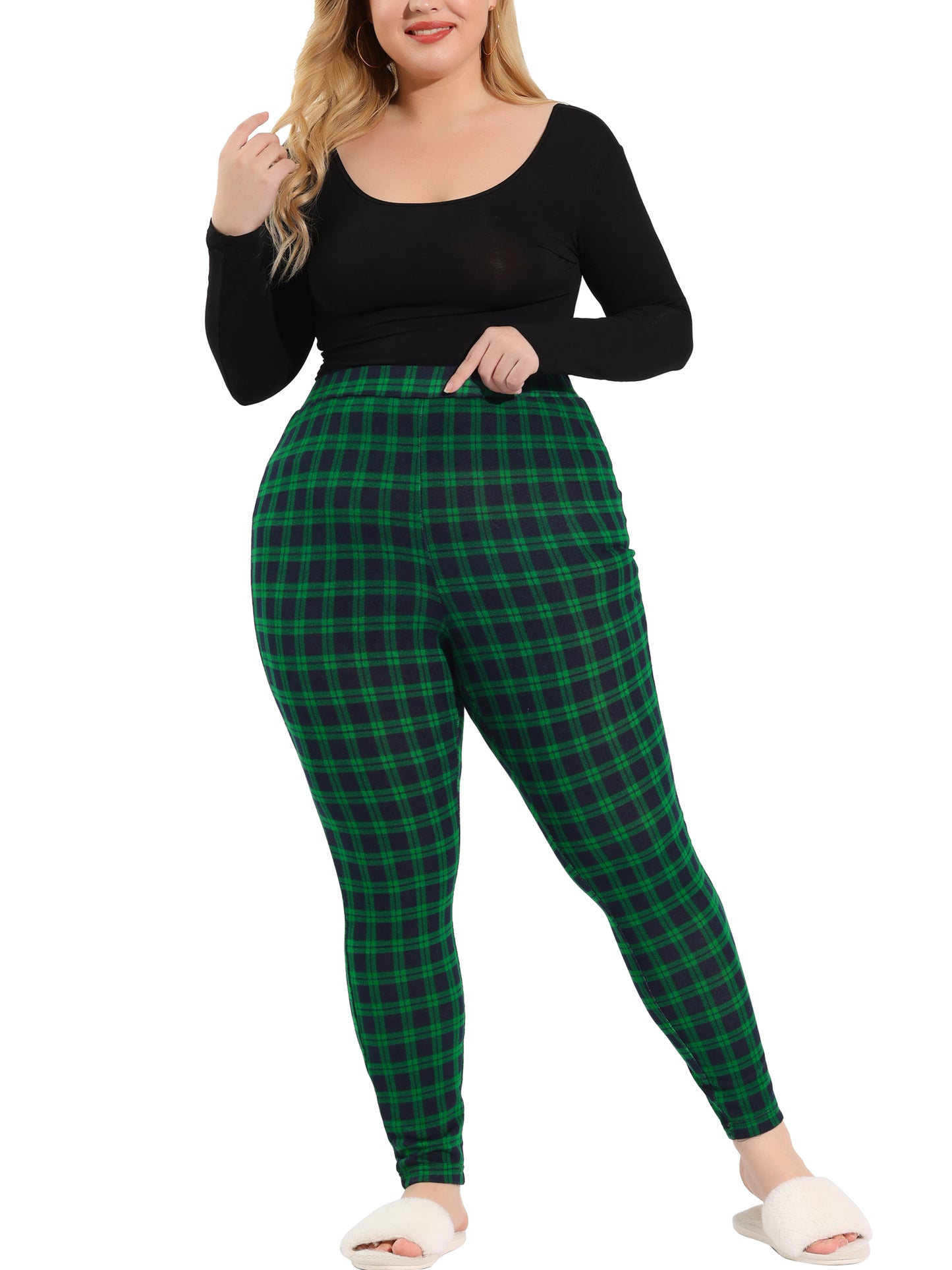 Women Plus Size Check Leggings Stretch Festive Glen Plaid Skinny Pant Legging Christmas