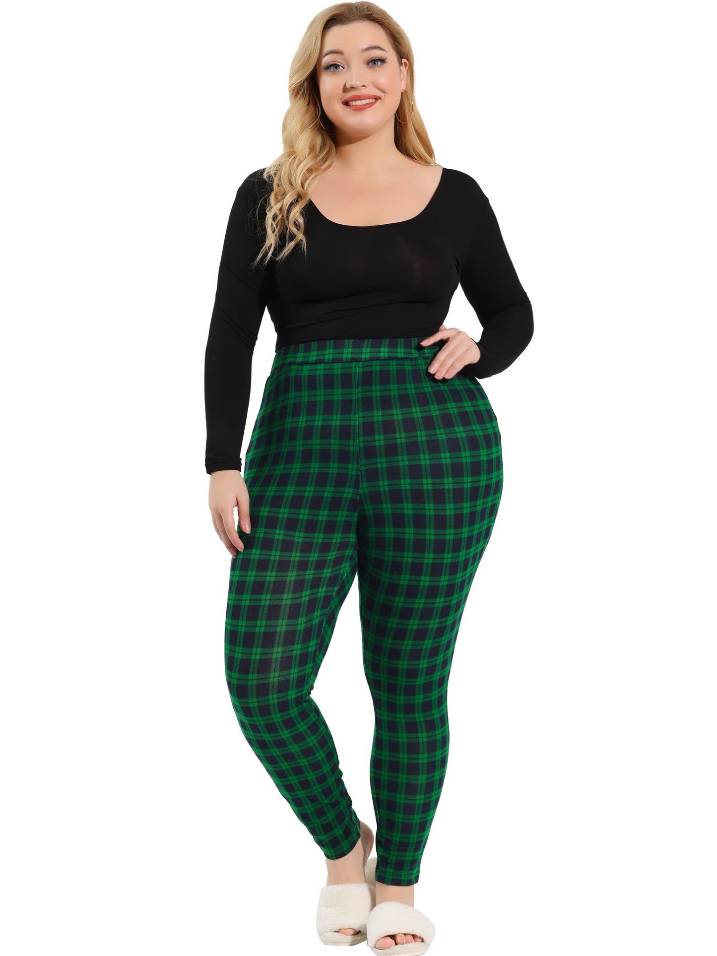 Women Plus Size Check Leggings Stretch Festive Glen Plaid Skinny Pant Legging Christmas