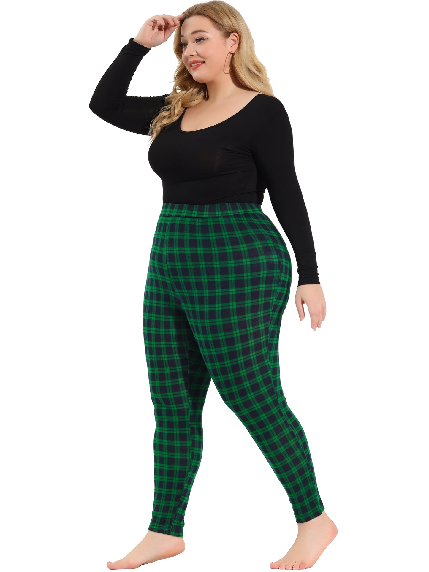 Women Plus Size Check Leggings Stretch Festive Glen Plaid Skinny Pant Legging Christmas