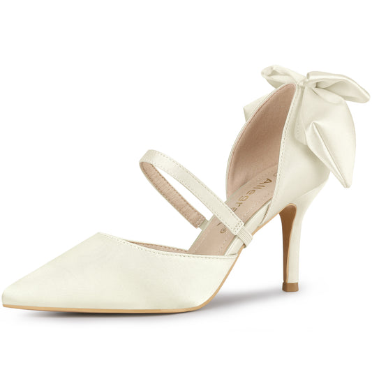 Women's Pointed Toe Bow Satin Stiletto Heels Pumps