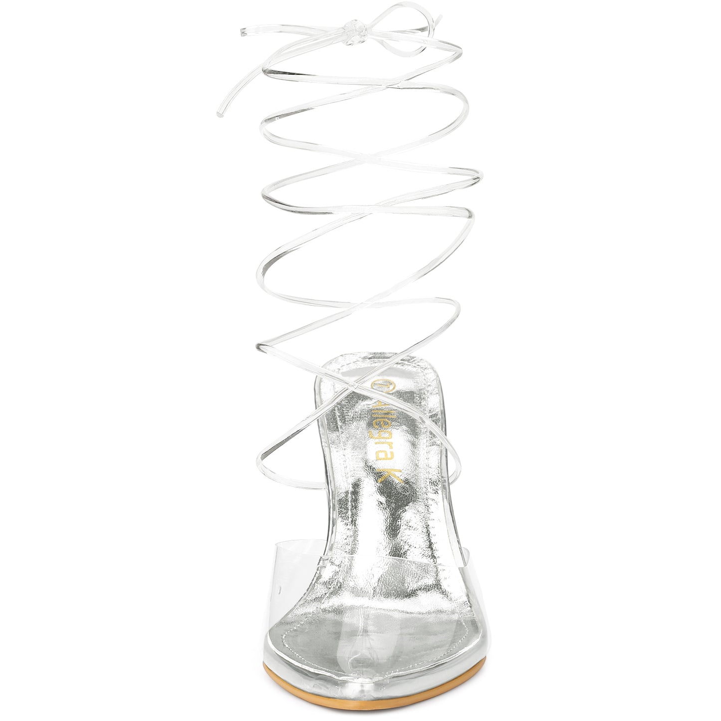 Zapatos de tacón de aguja transparente con cordones para mujer