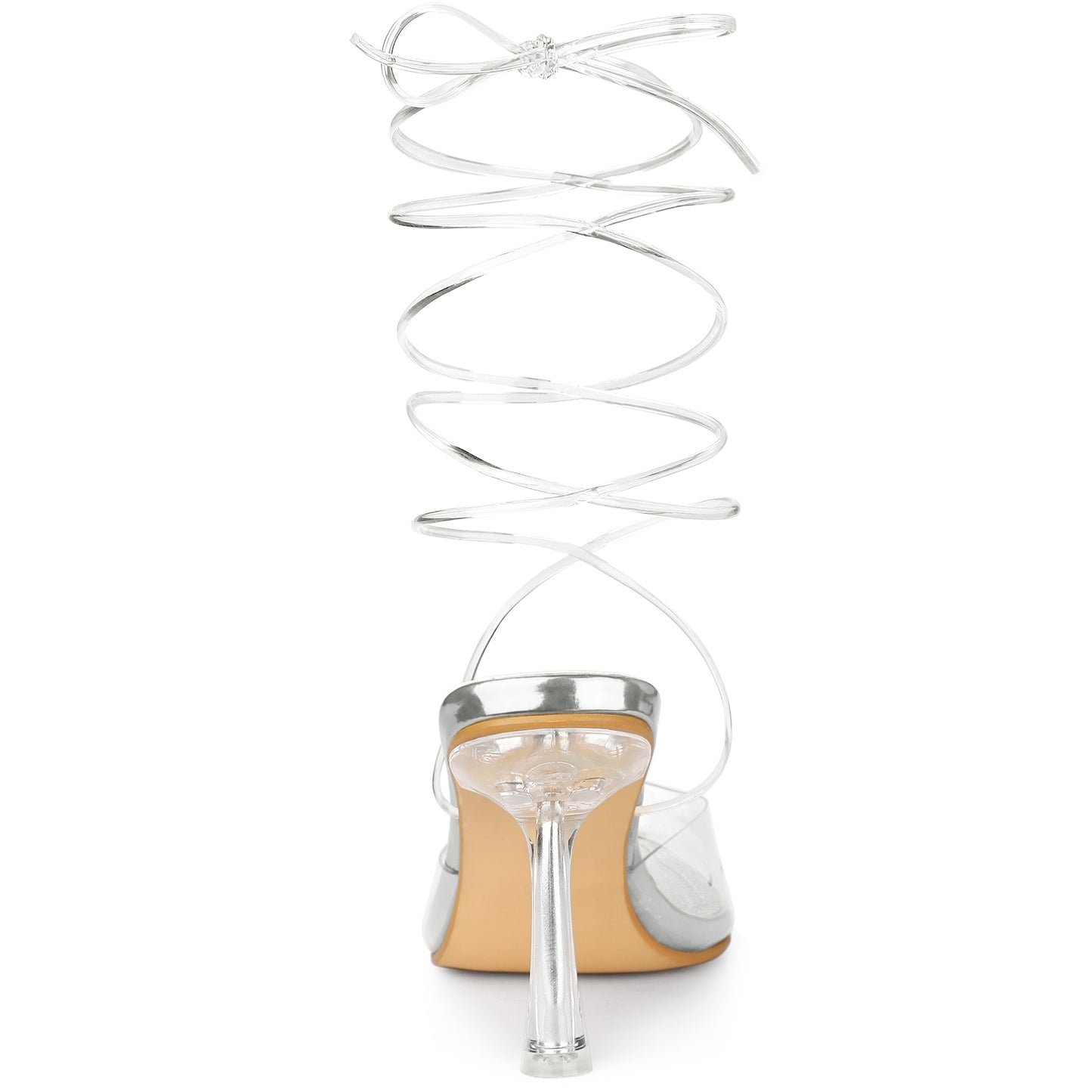 Zapatos de tacón de aguja transparente con cordones para mujer