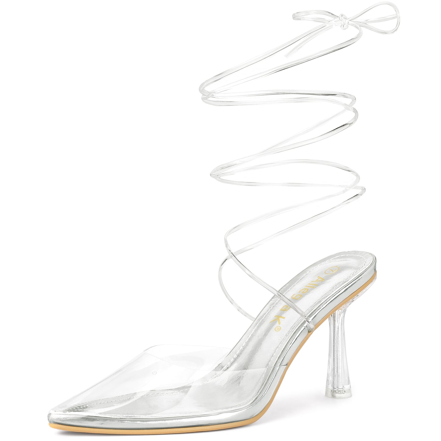 Zapatos de tacón de aguja transparente con cordones para mujer