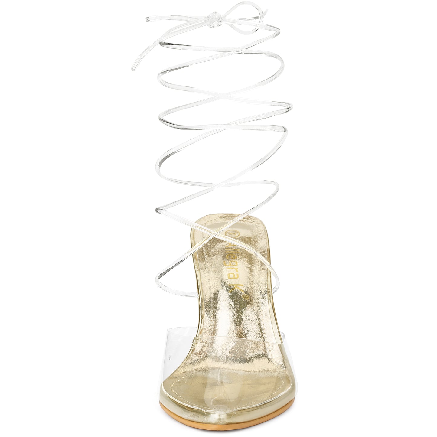 Zapatos de tacón de aguja transparente con cordones para mujer