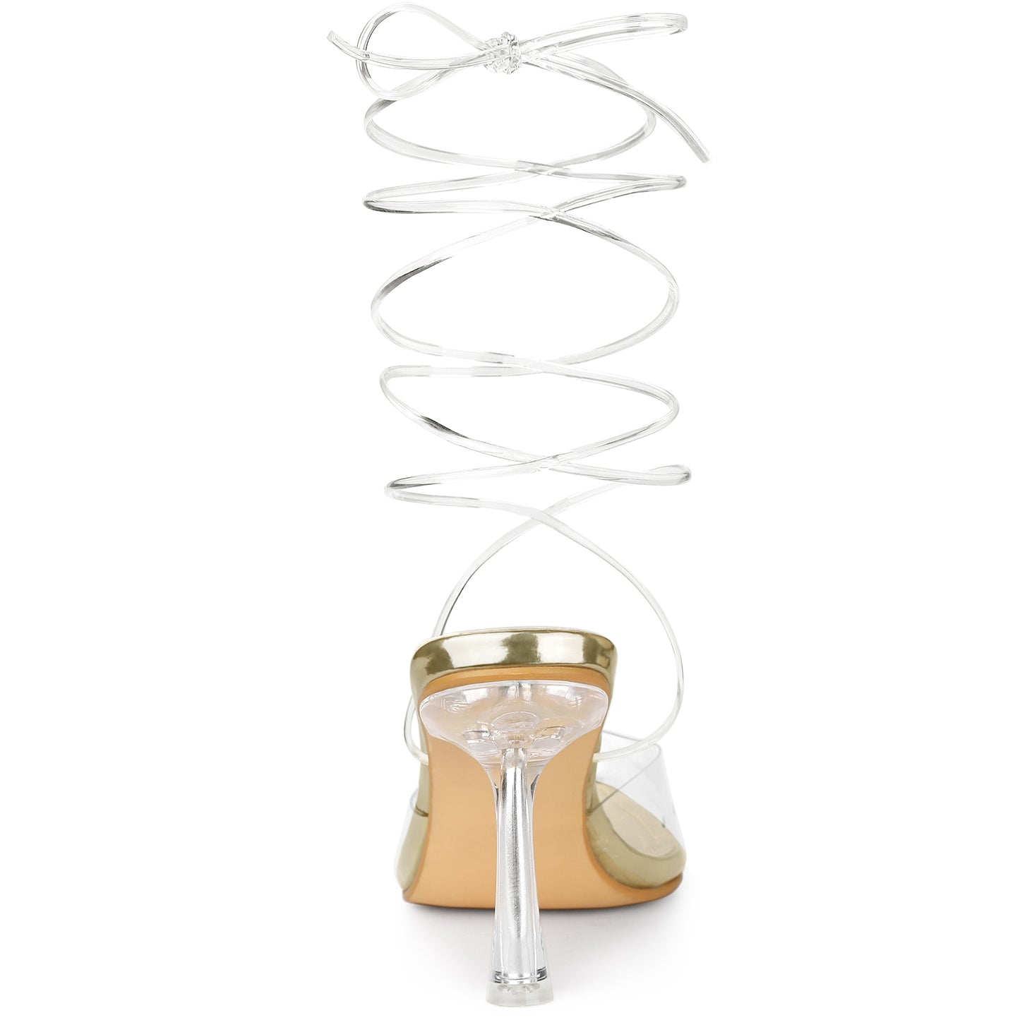 Zapatos de tacón de aguja transparente con cordones para mujer