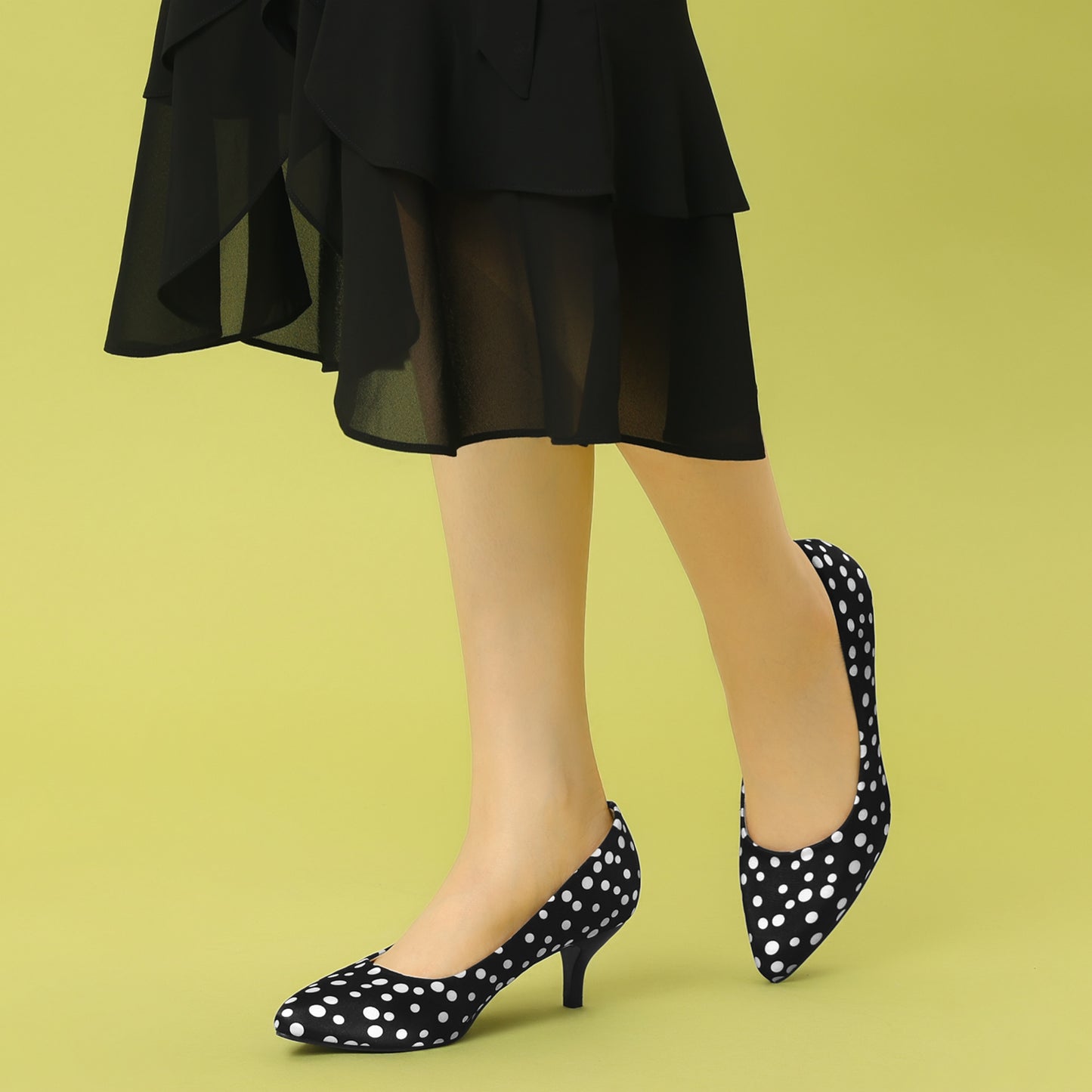 Women's Pointed Toe Polka Dots Kitten Heels Pumps