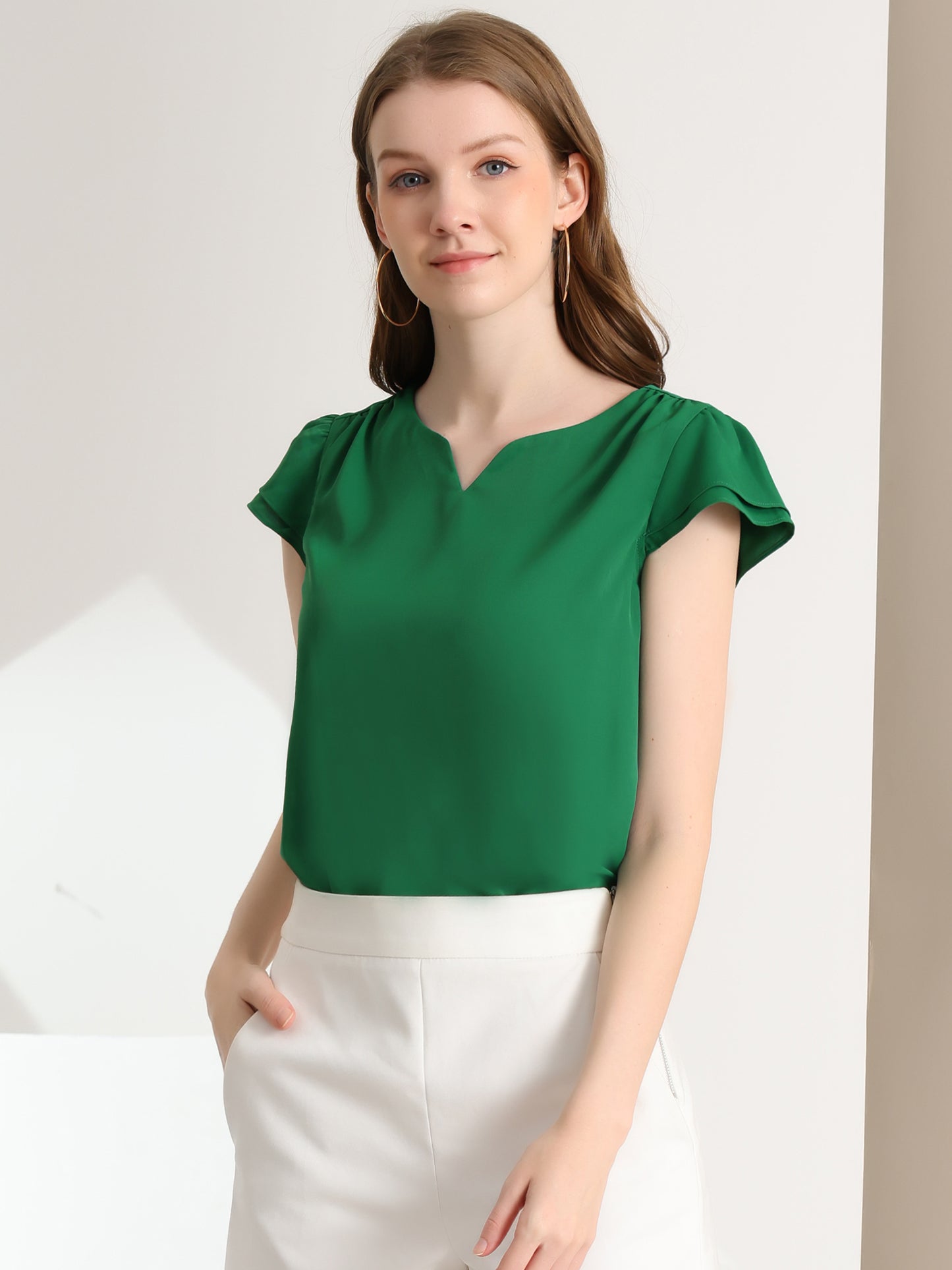Women's Cap Sleeve Top Work Business Casual Plain Blouse