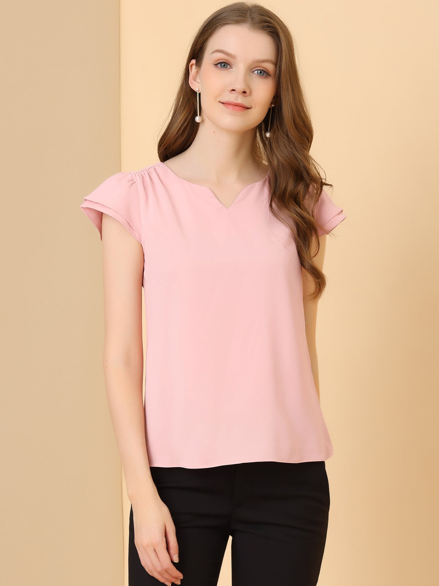 Women's Cap Sleeve Top Work Business Casual Plain Blouse