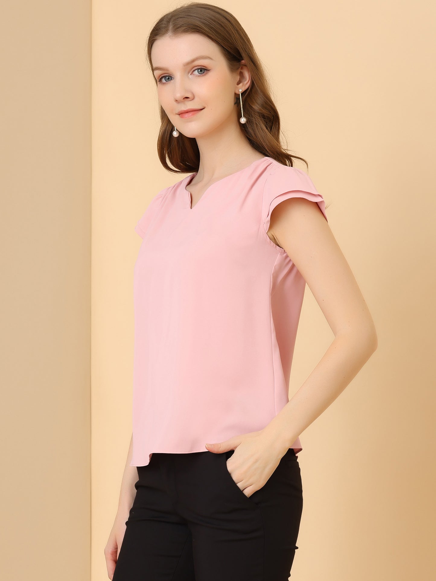 Women's Cap Sleeve Top Work Business Casual Plain Blouse