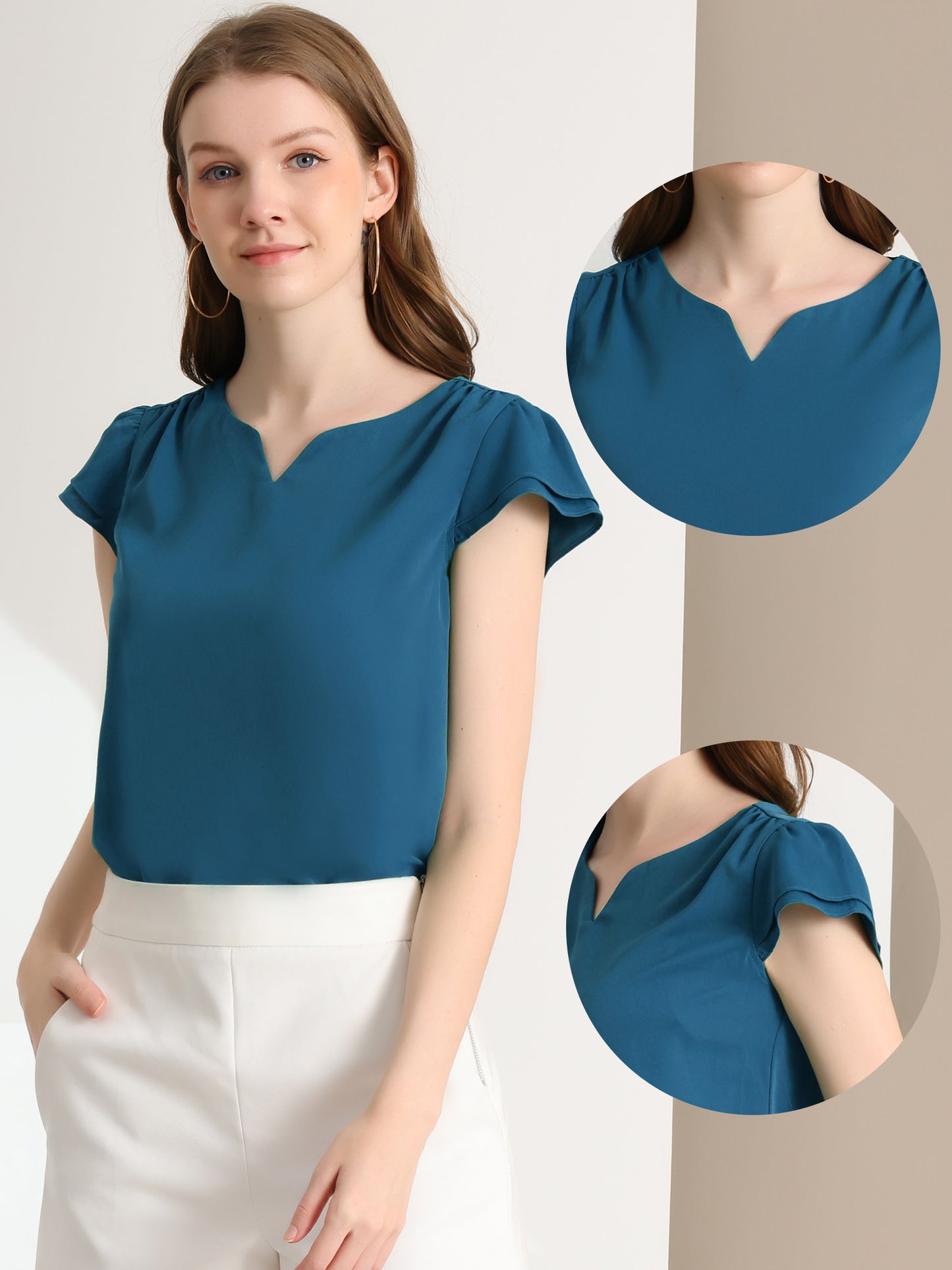 Women's Cap Sleeve Top Work Business Casual Plain Blouse