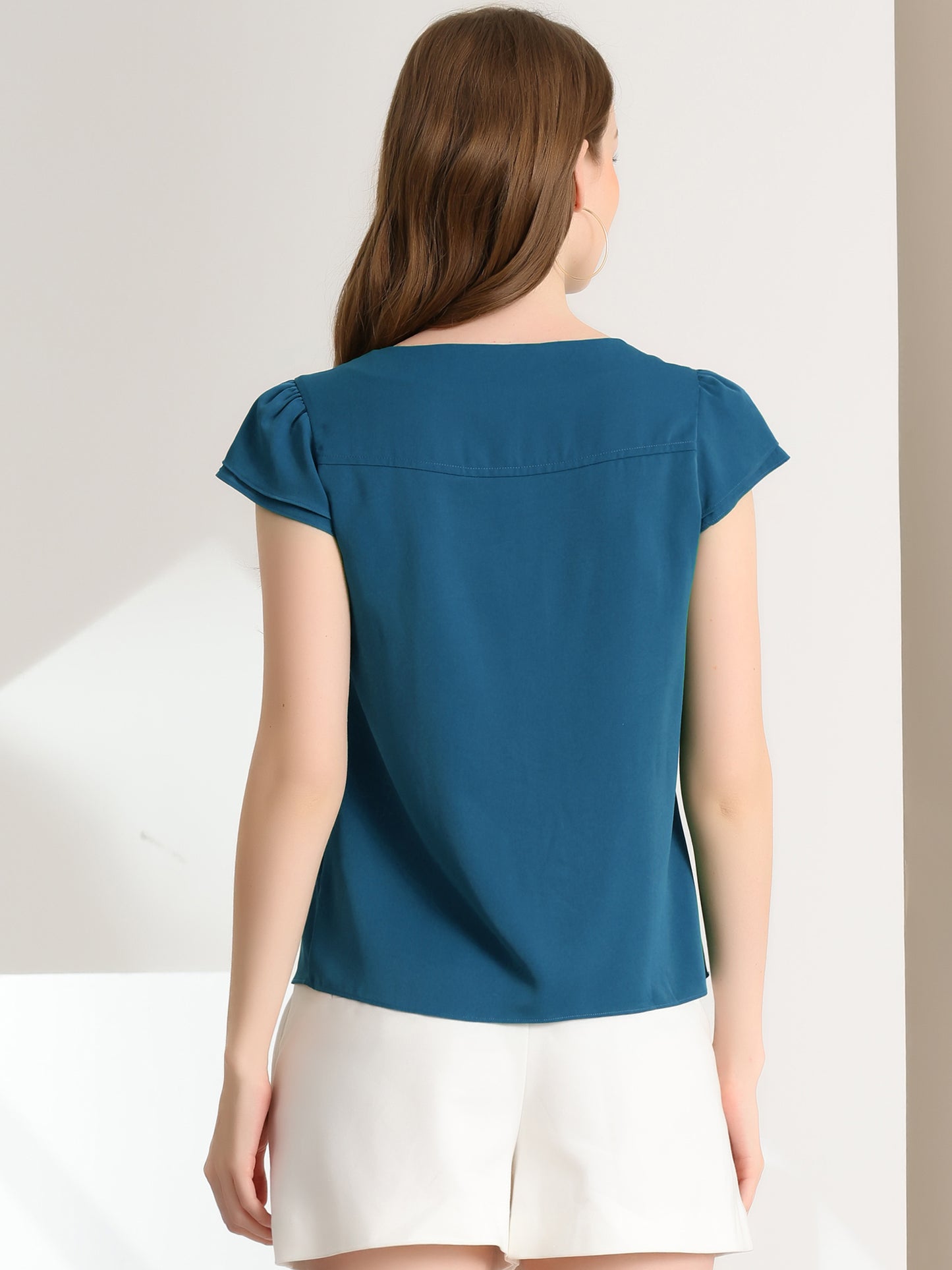 Women's Cap Sleeve Top Work Business Casual Plain Blouse
