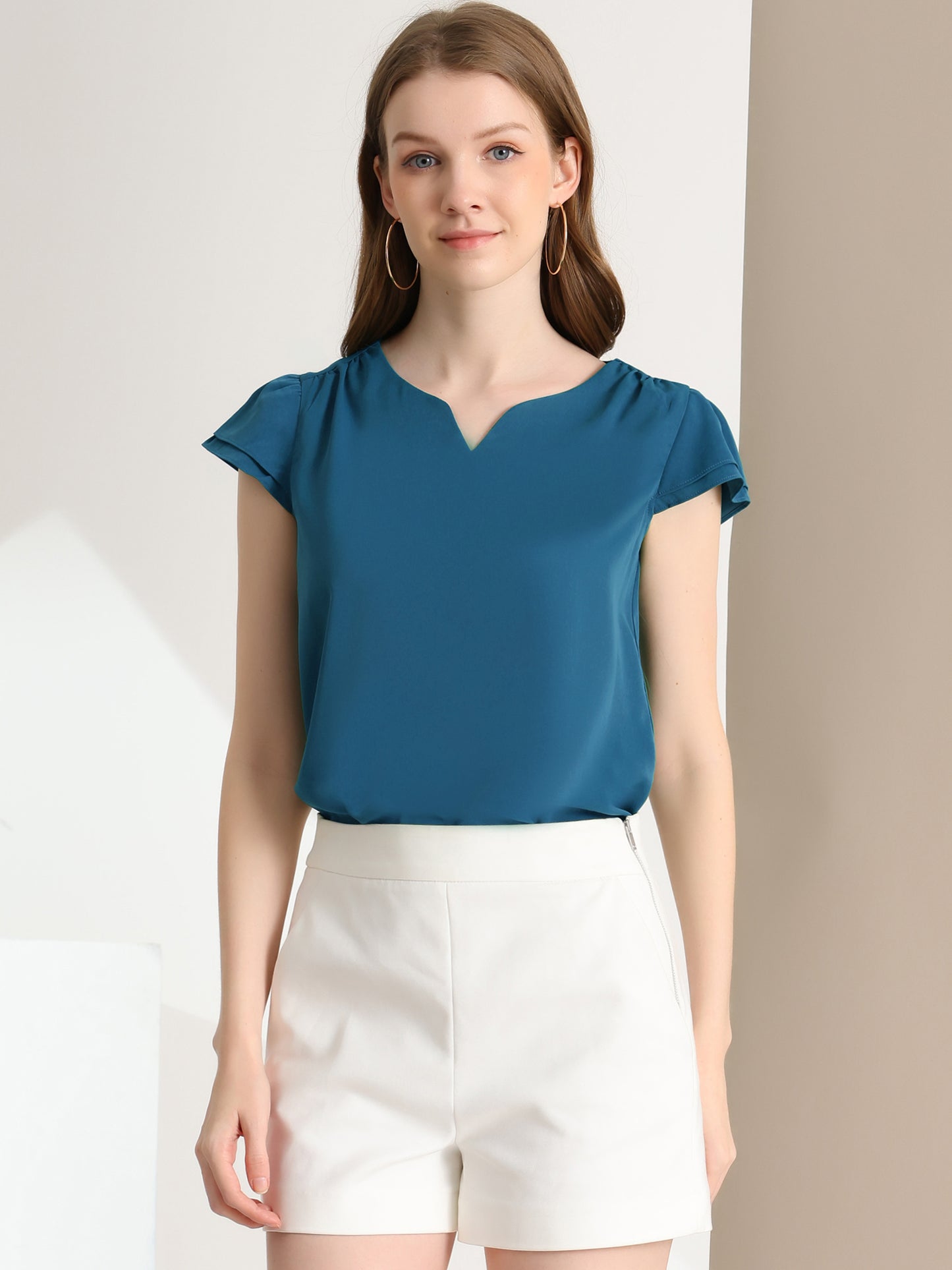 Women's Cap Sleeve Top Work Business Casual Plain Blouse