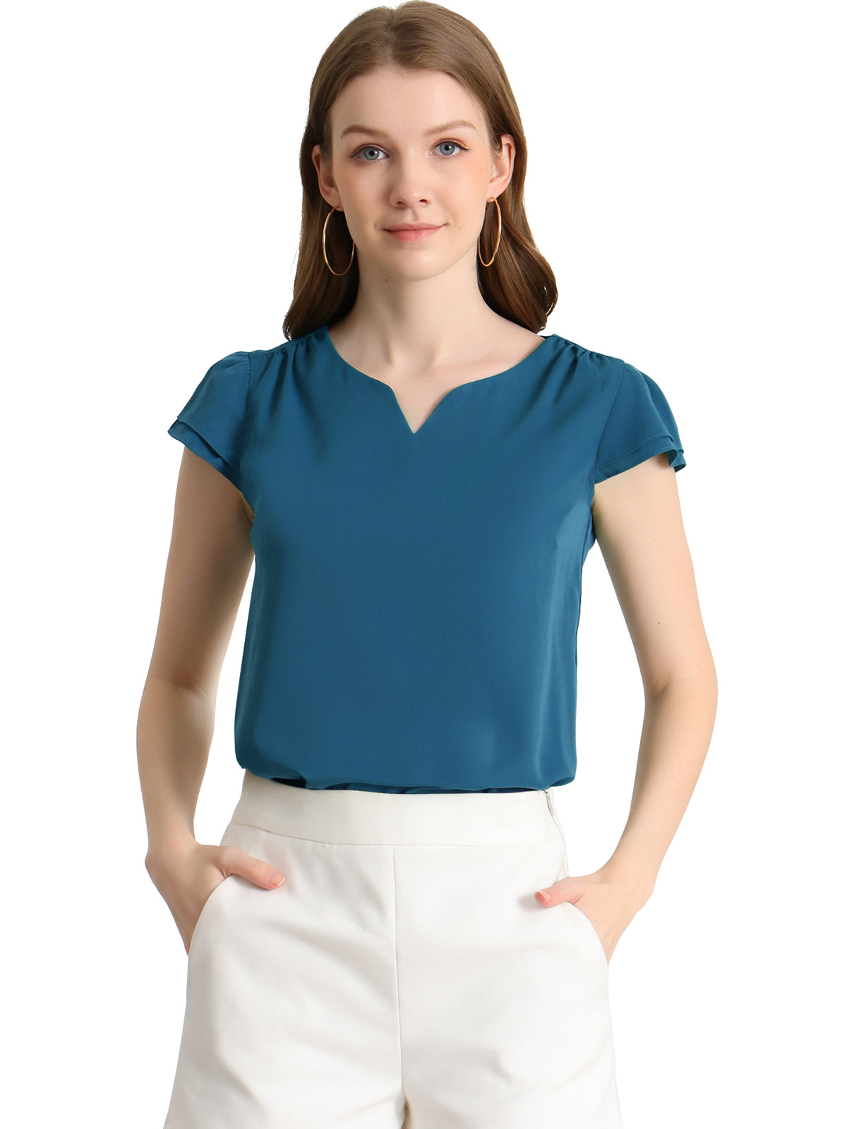 Women's Cap Sleeve Top Work Business Casual Plain Blouse