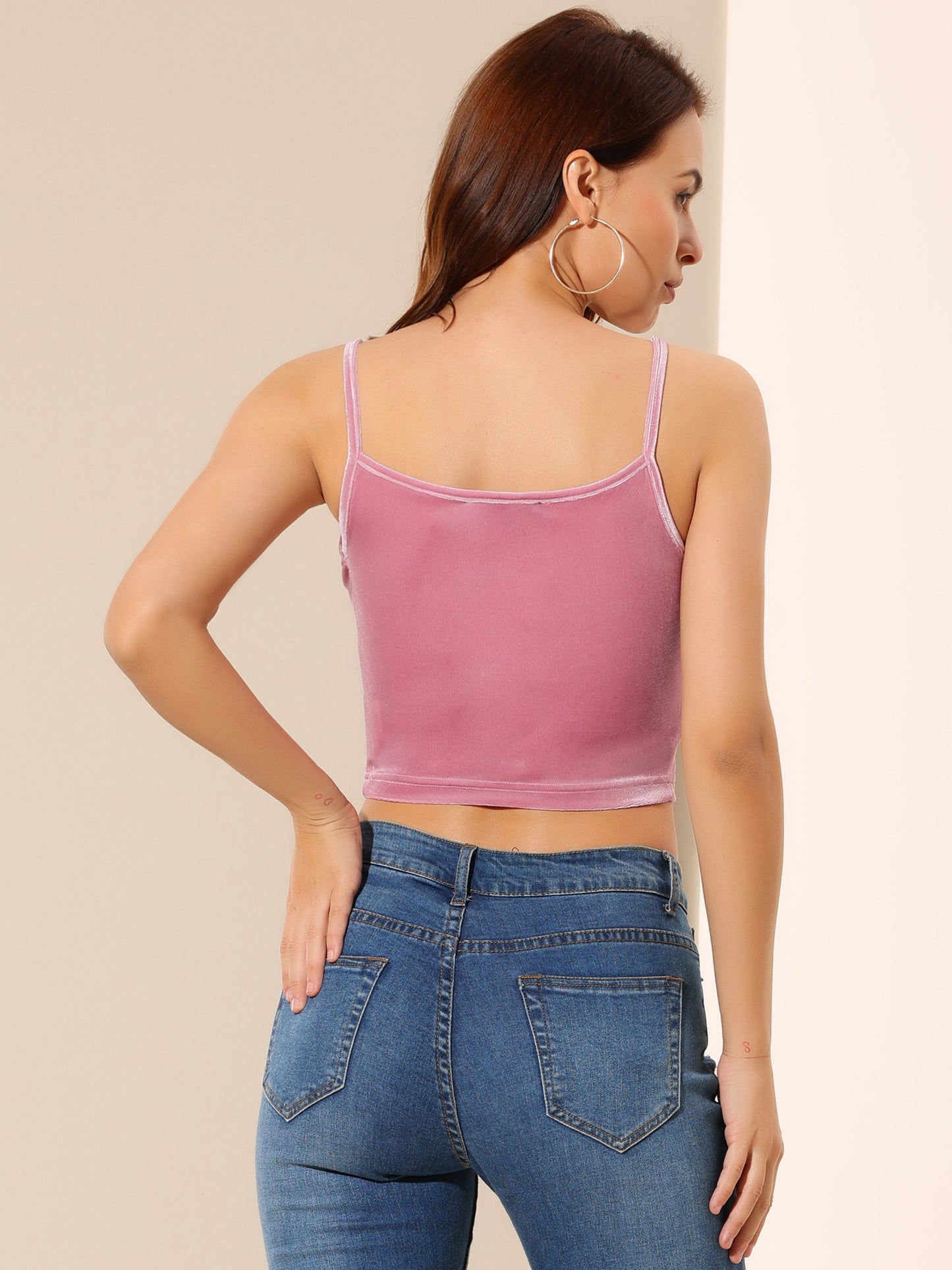 Women's Spaghetti Strap Velvet Crop Cami Tank Top