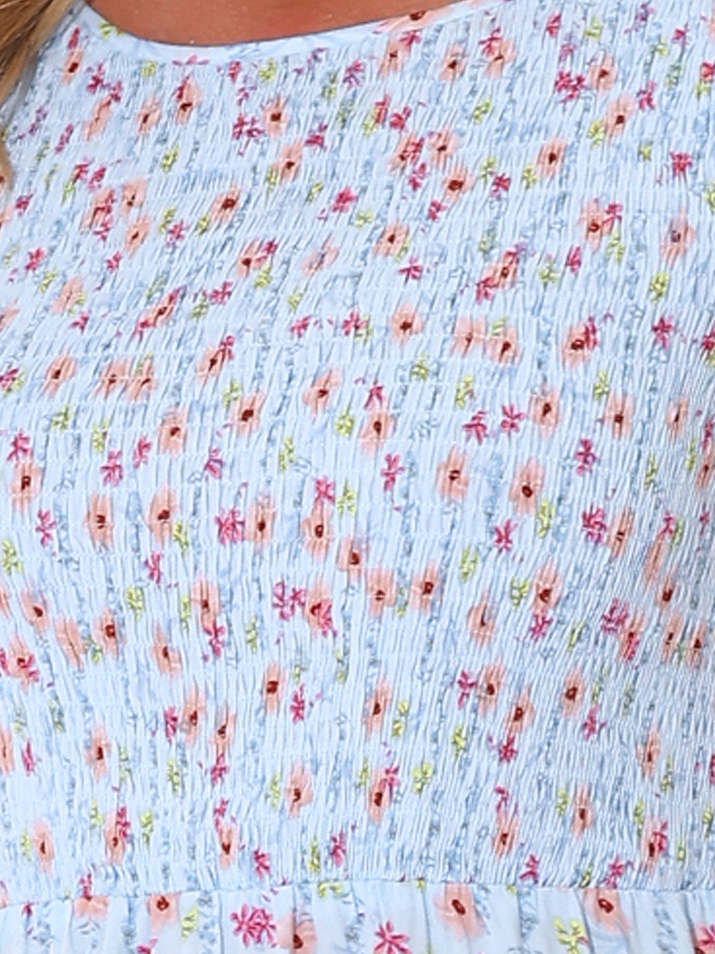 Women's Smocked Floral Fit and Flare Midi Dress