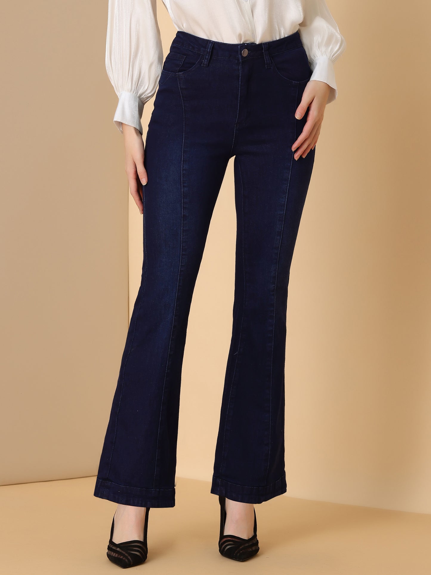 Pantalones vaqueros acampanados de cintura alta para mujer, pantalones vaqueros elásticos retro de mezclilla, pantalones vaqueros de campana