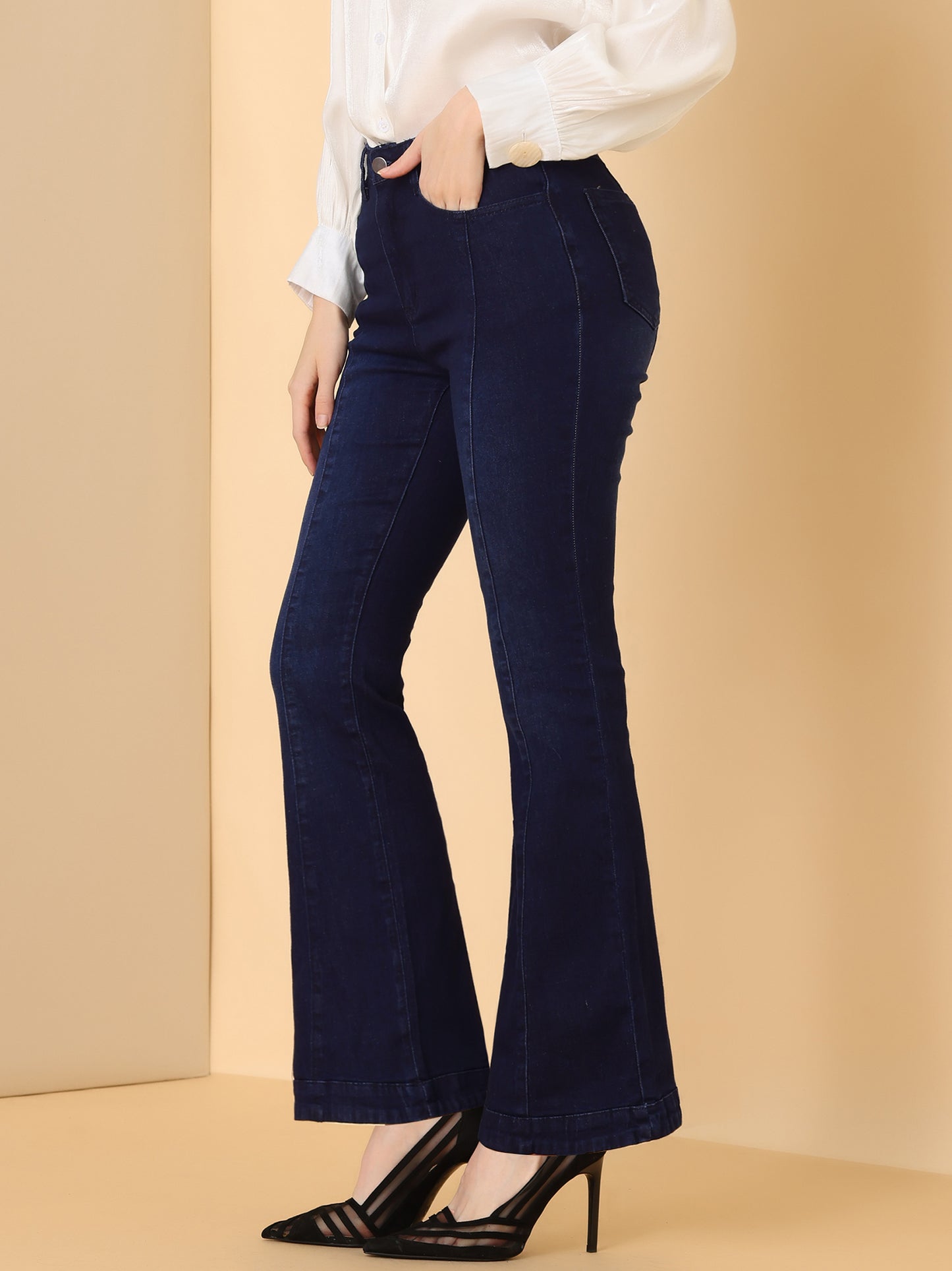 Pantalones vaqueros acampanados de cintura alta para mujer, pantalones vaqueros elásticos retro de mezclilla, pantalones vaqueros de campana