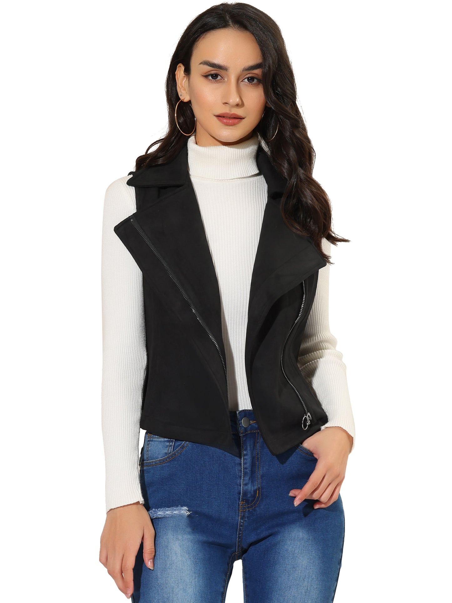 Women's Faux Suede Vest Casual Sleeveless Biker Jacket